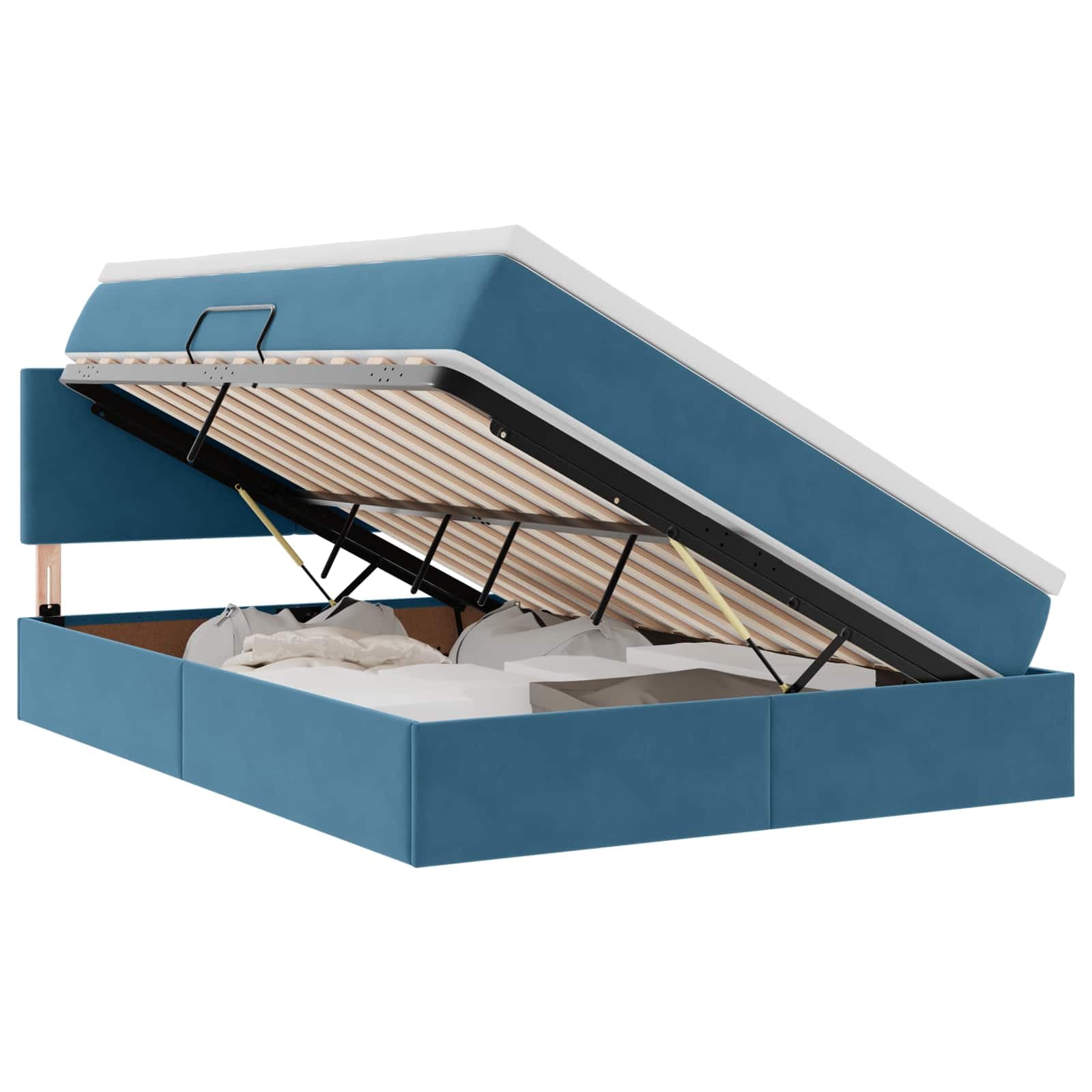 vidaXL Cama de Armazenamento LED com Colchão Azul Escuro 140 x 190 cm