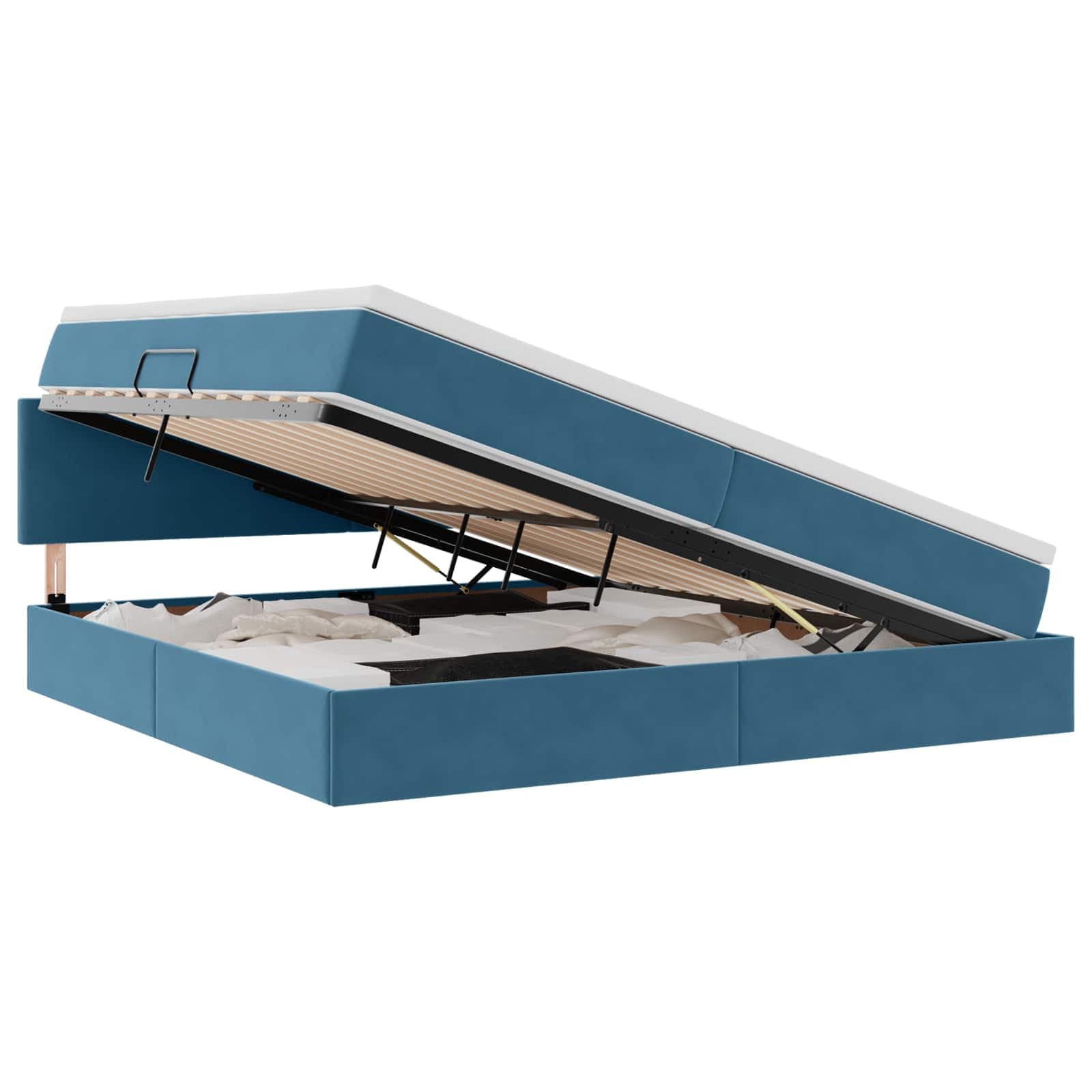 vidaXL Cama de Armazenamento LED com Colchão Azul Escuro 200 x 200 cm