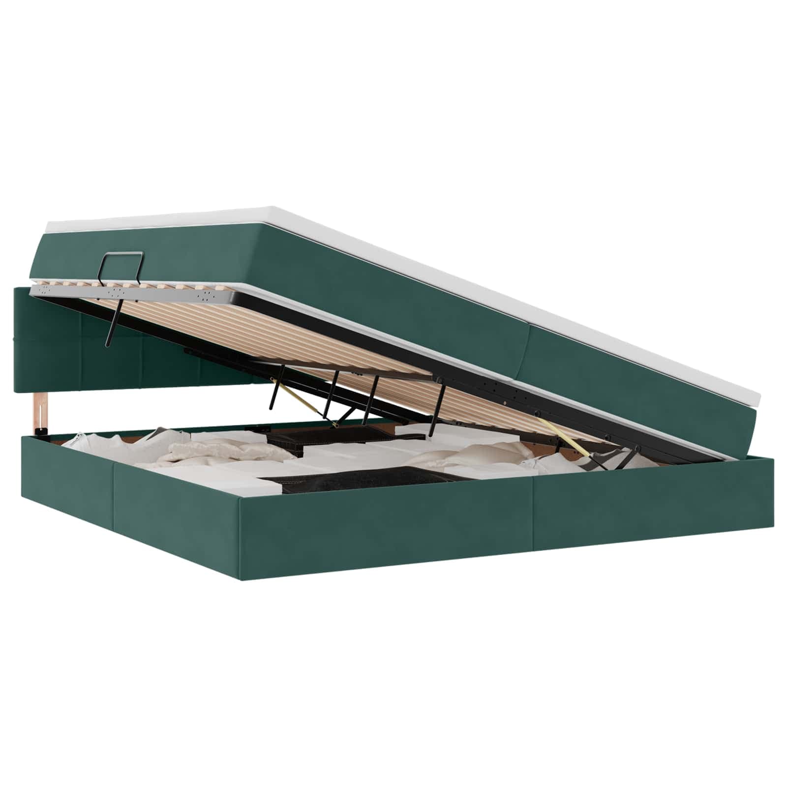 vidaXL Cama de Armazenamento LED com Colchão Verde-Escuro 200 x 200 cm