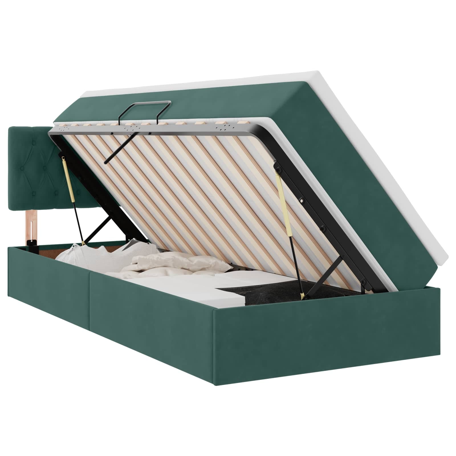 vidaXL Cama de Armazenamento LED com Colchão Verde-Escuro 90 x 190 cm