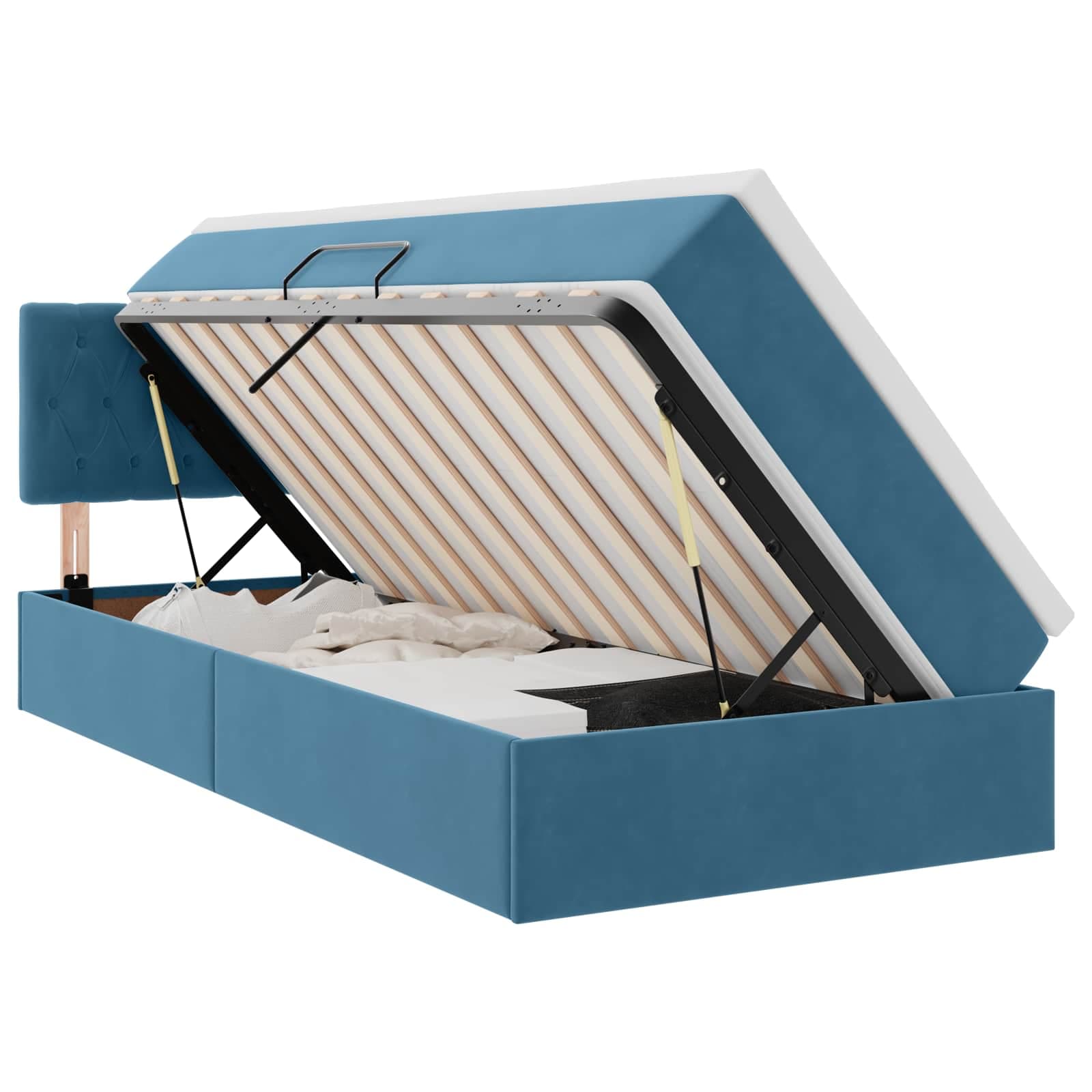 vidaXL Cama de Armazenamento LED com Colchão Azul Escuro 90 x 200 cm
