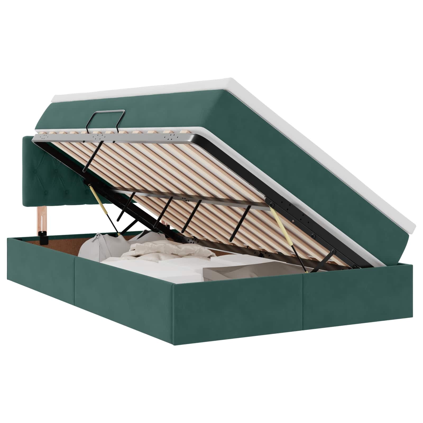 vidaXL Cama de Armazenamento LED com Colchão Verde-Escuro 120 x 200 cm