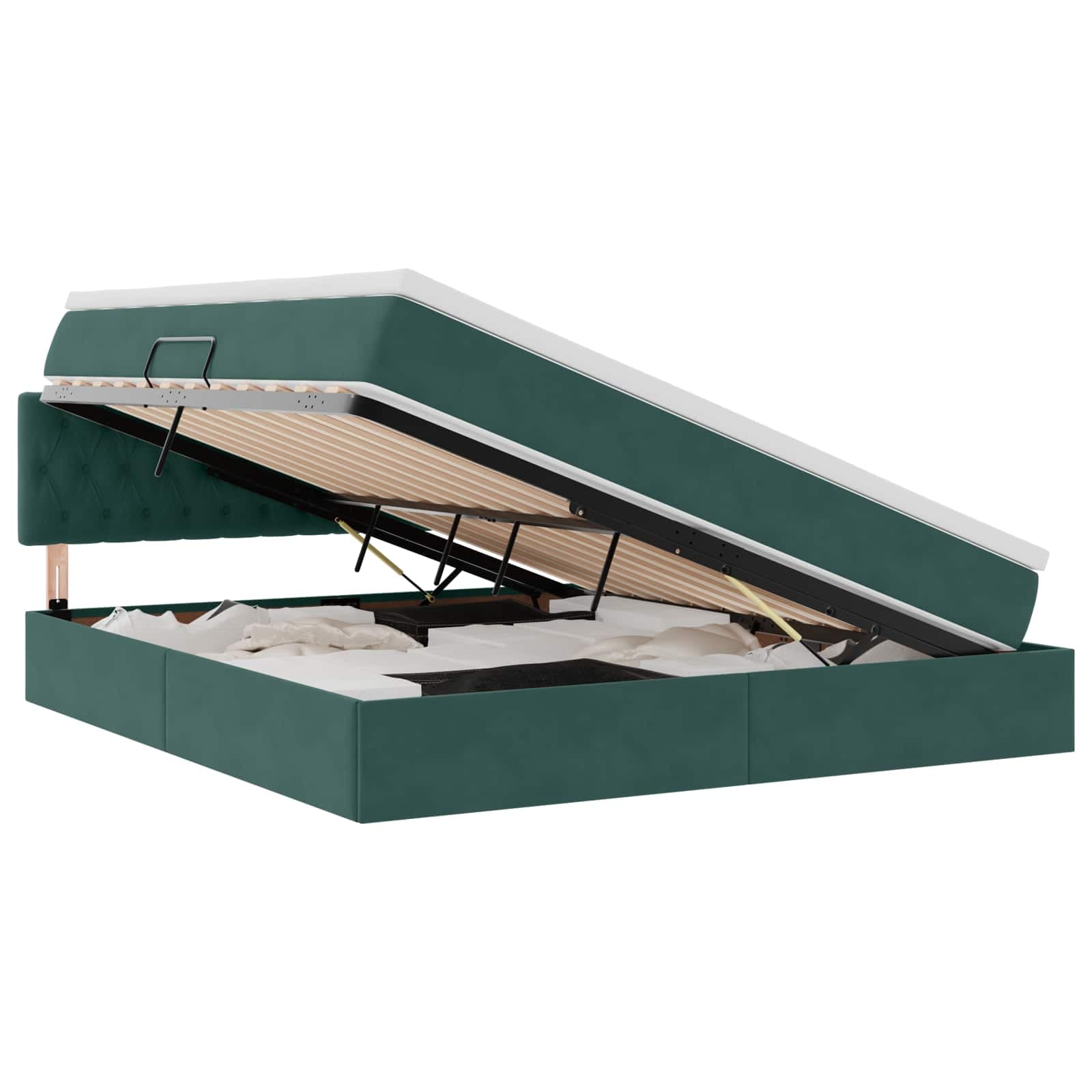 vidaXL Cama de Armazenamento LED com Colchão Verde-Escuro 160 x 200 cm