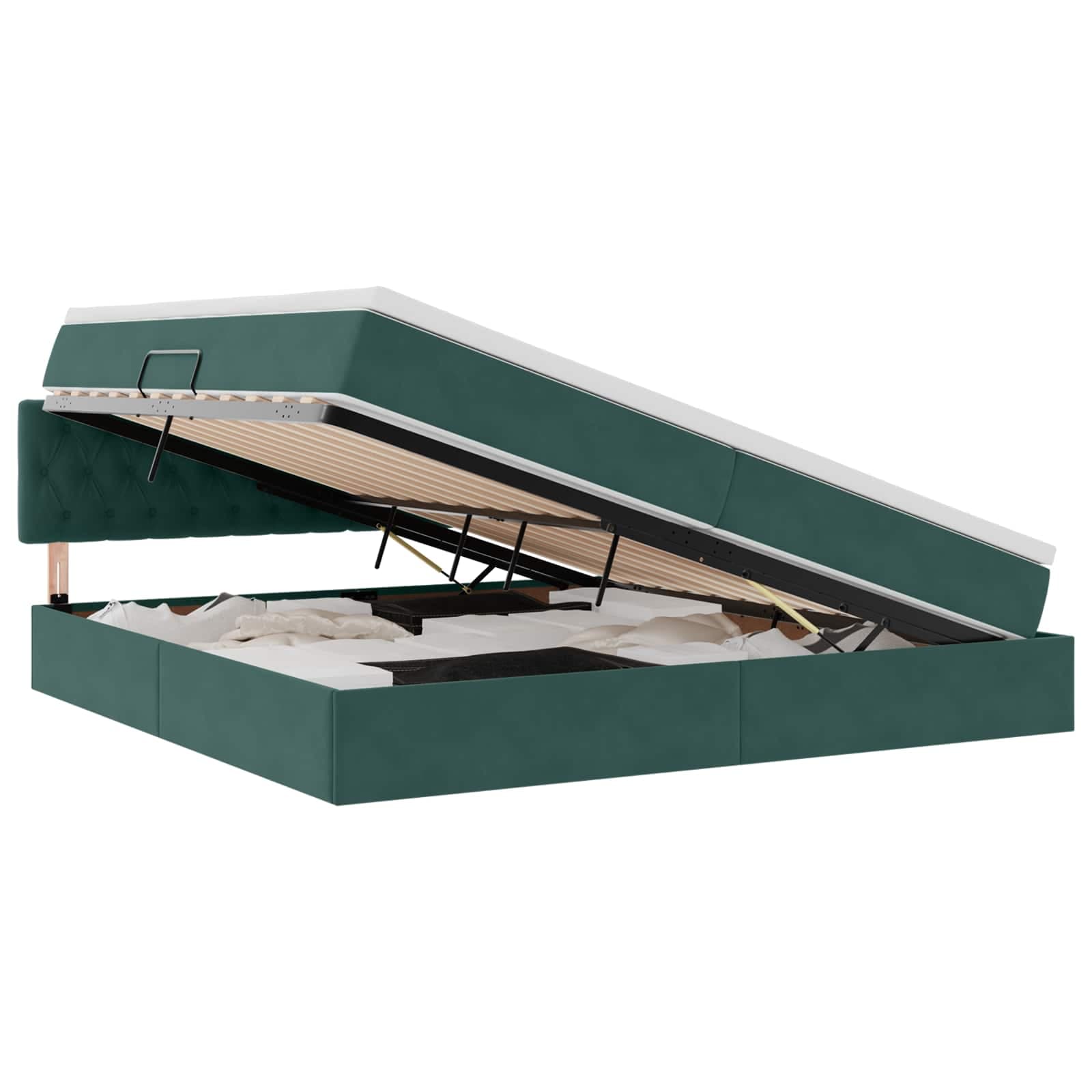 vidaXL Cama de Armazenamento LED com Colchão Verde-Escuro 200 x 200 cm