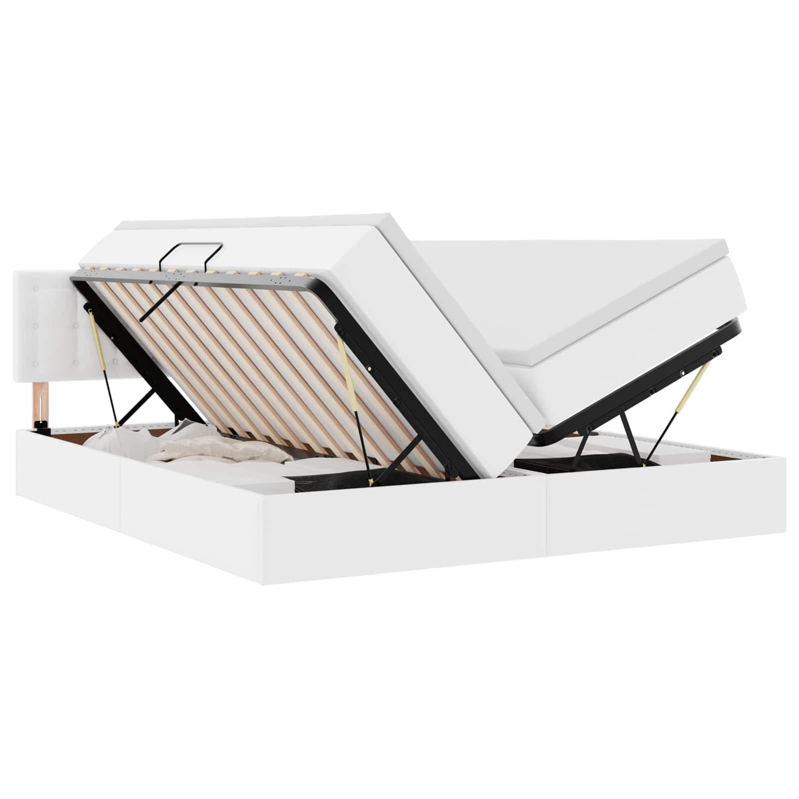 vidaXL Cama com arrumação e LED com colchão Branco Puro 200 x 200 cm