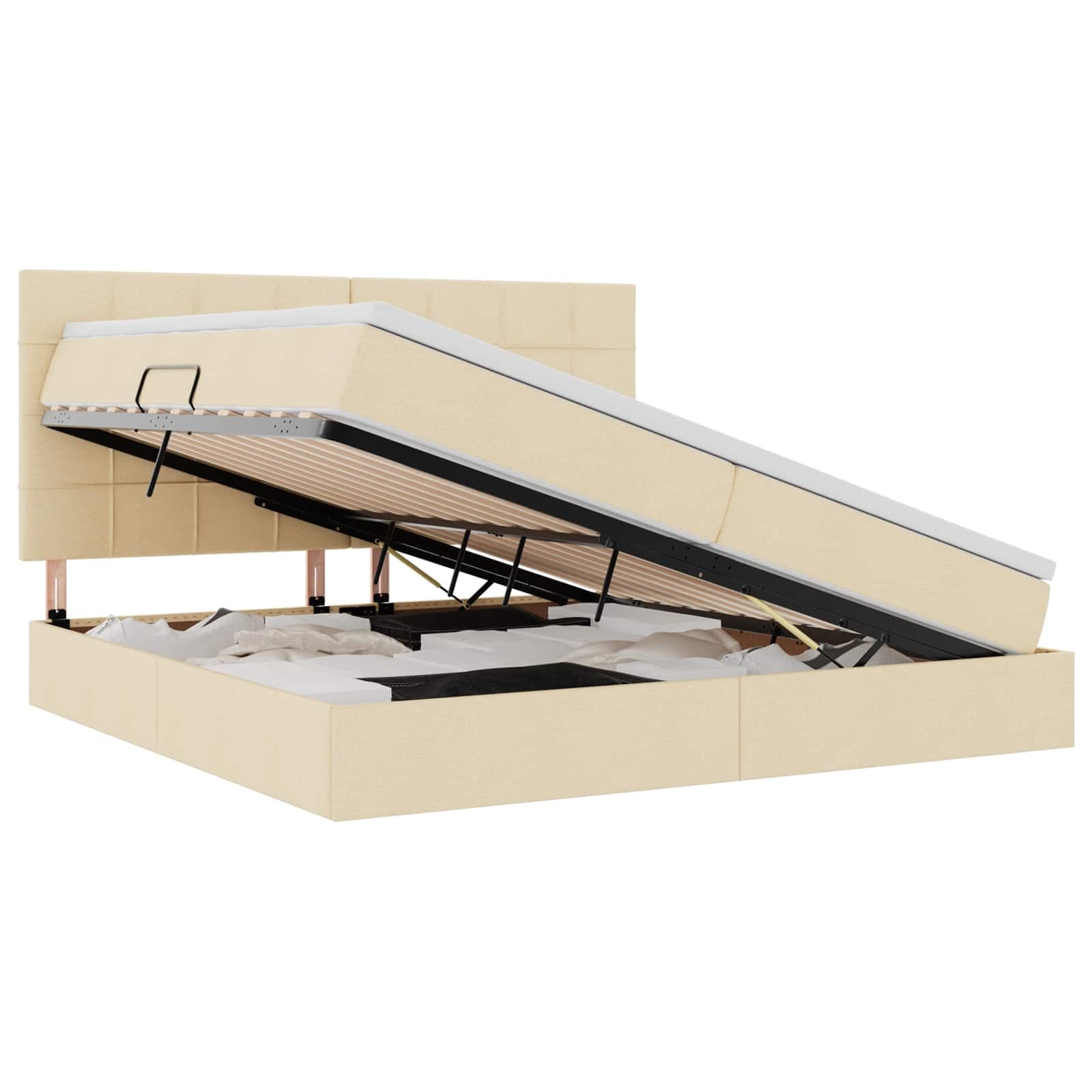 vidaXL Cama com arrumação e colchão Creme 200 x 200 cm Poliéster