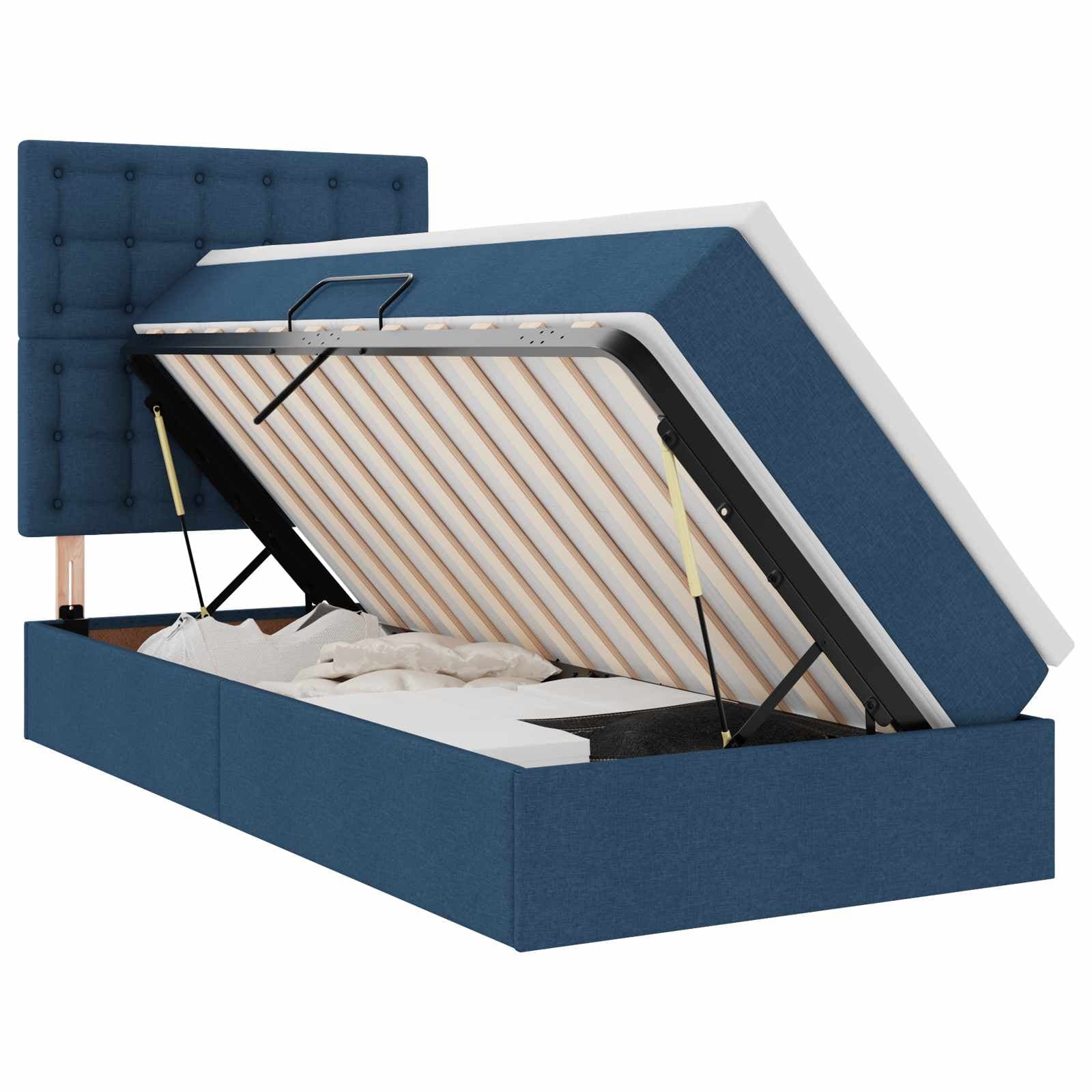 vidaXL Cama com arrumação e colchão Azul 90 x 200 cm Poliéster