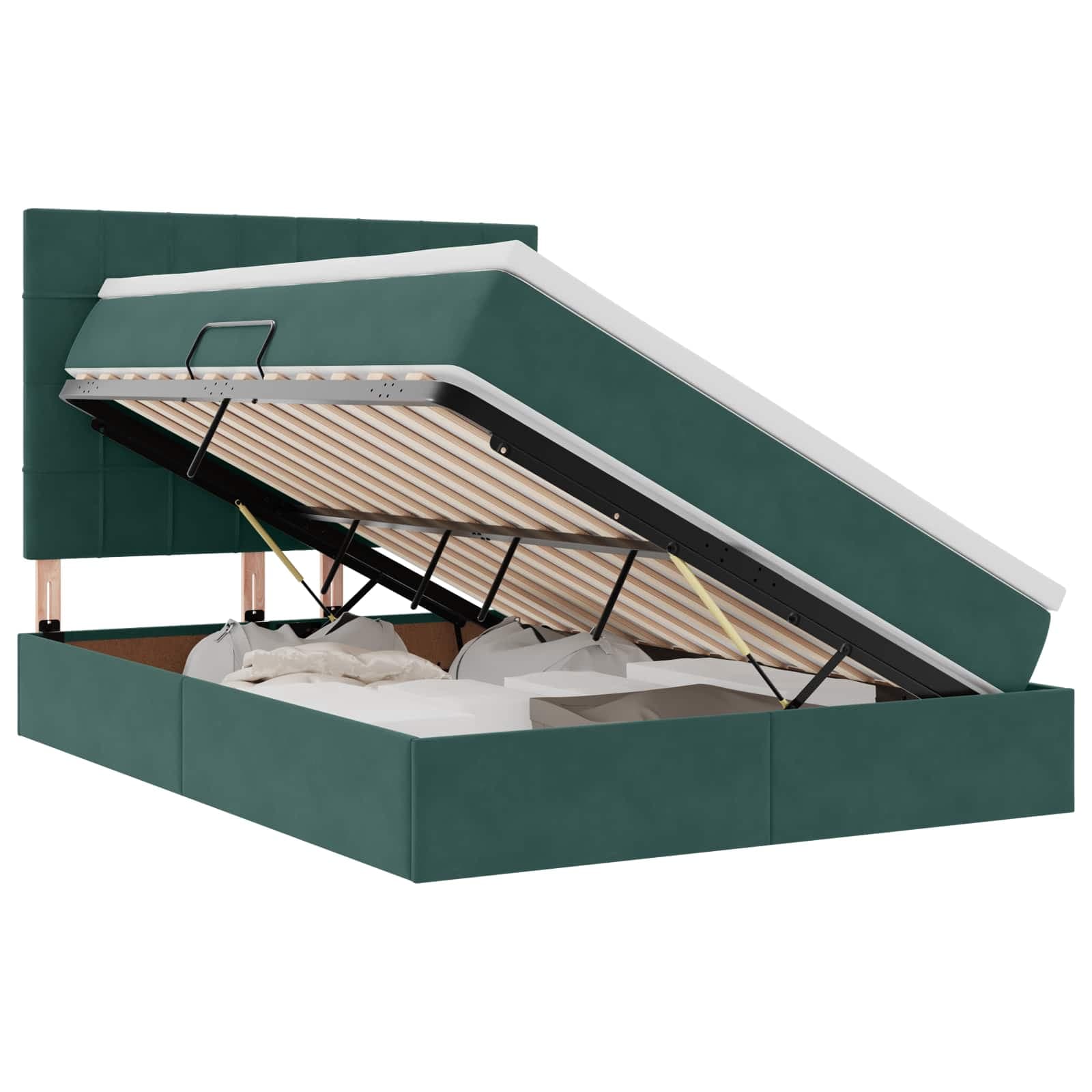 vidaXL Cama com arrumação e colchão Verde Escuro 140 x 200 cm Veludo