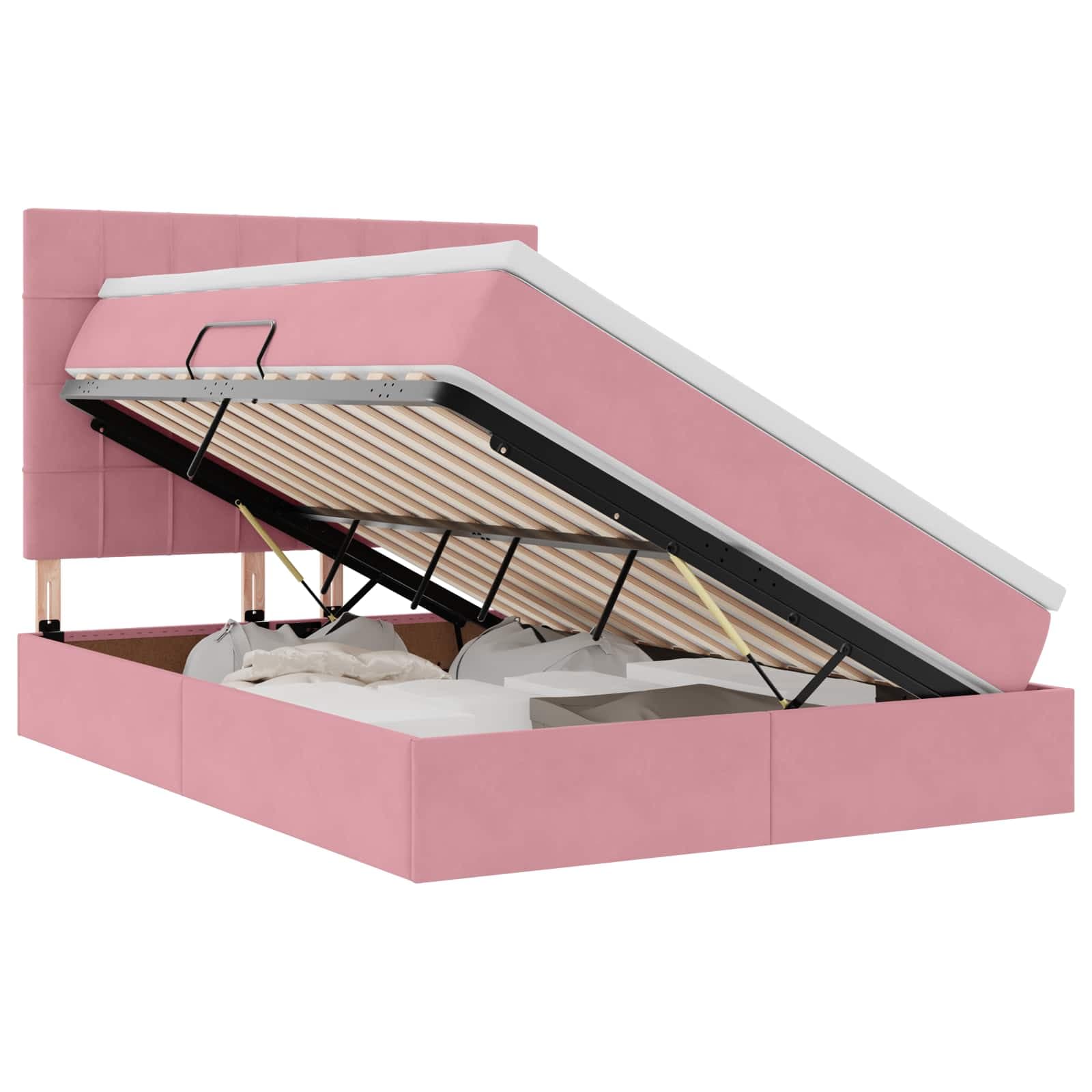 vidaXL Cama com arrumação e colchão Rosa 140 x 200 cm Veludo