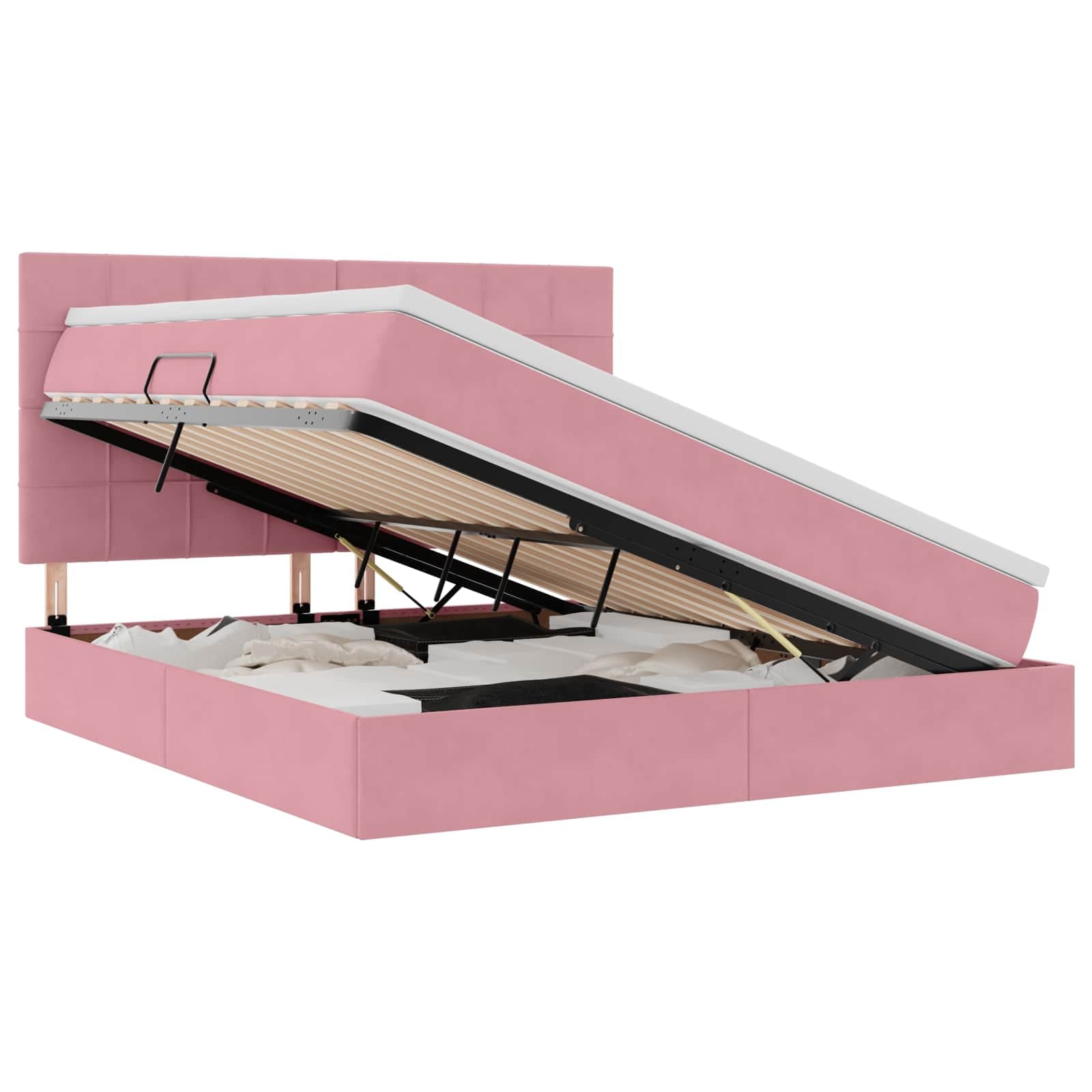 vidaXL Cama com arrumação e colchão Rosa 180 x 200 cm Veludo