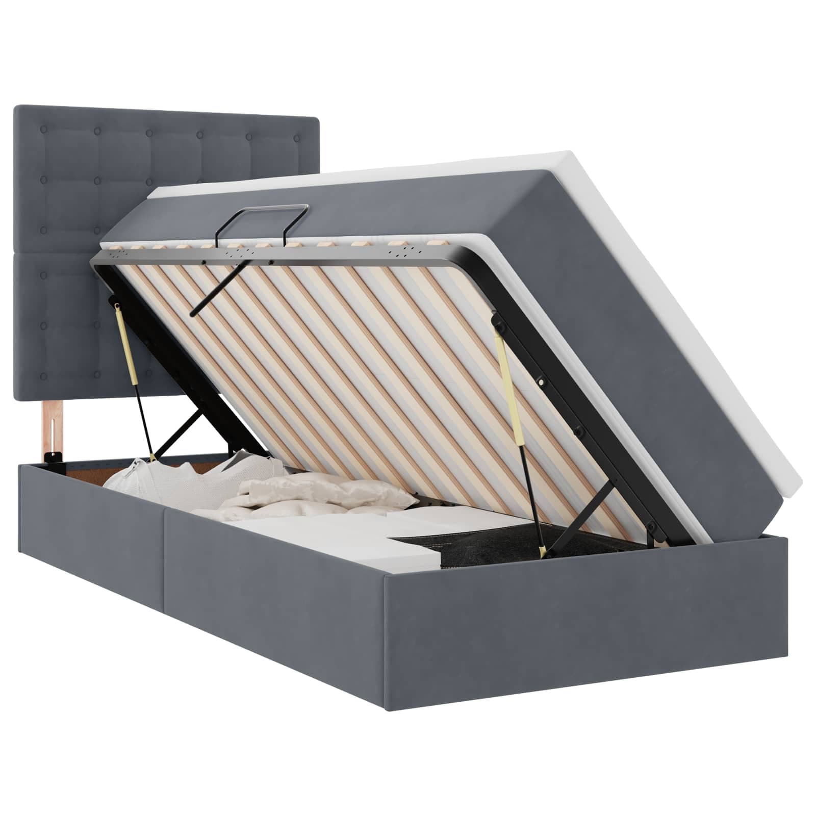 vidaXL Cama com arrumação e colchão Cinza Escuro 90 x 200 cm Veludo