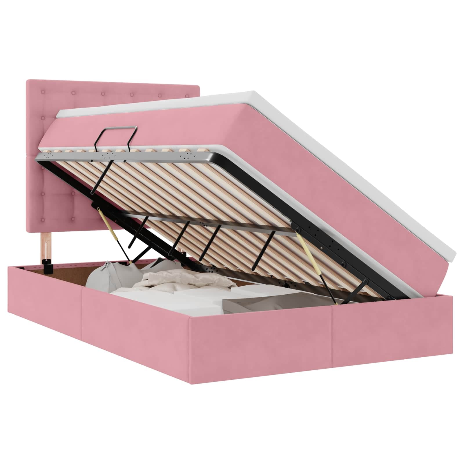 vidaXL Cama com arrumação e colchão Rosa 120 x 200 cm Veludo