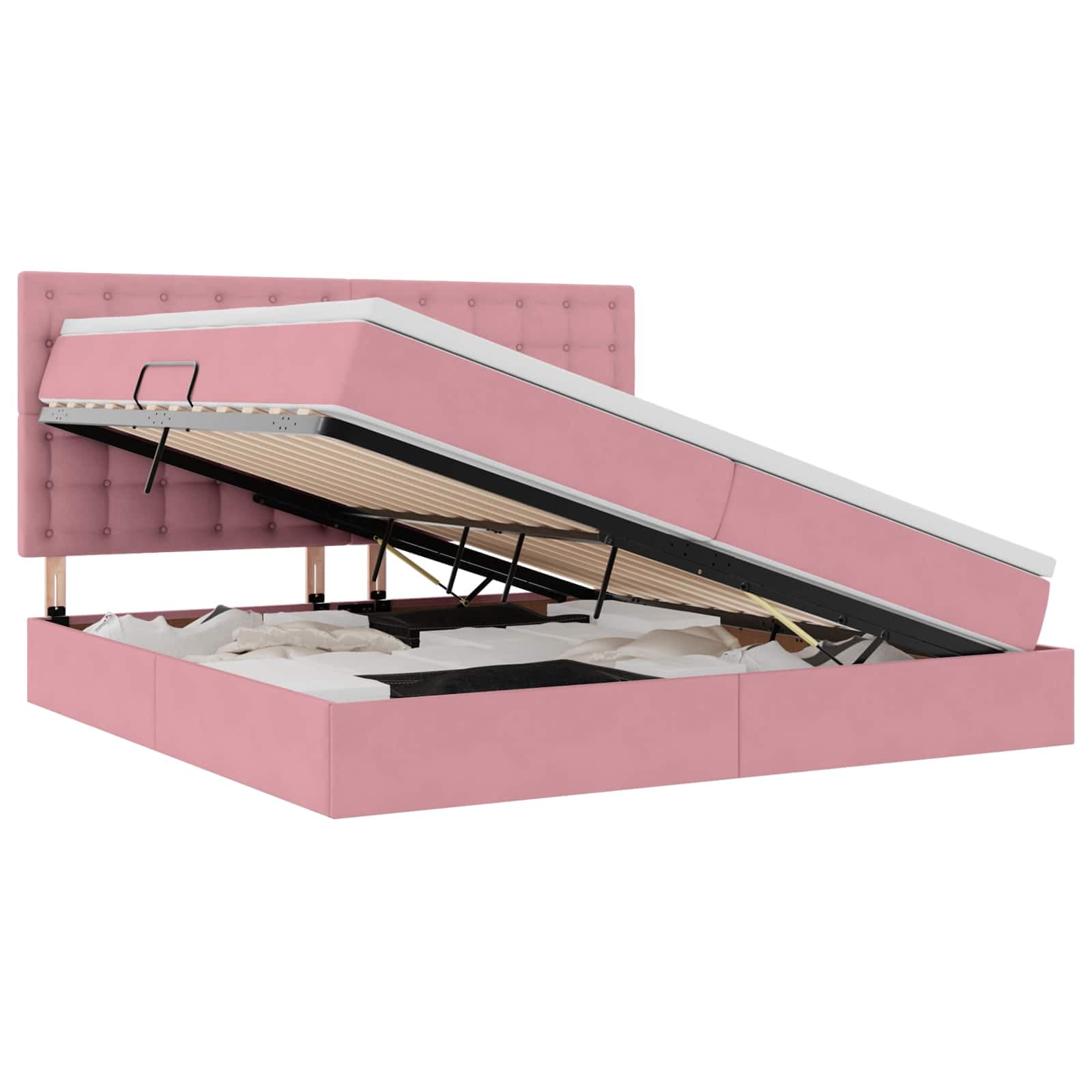 vidaXL Cama com arrumação e colchão Rosa 200 x 200 cm Veludo