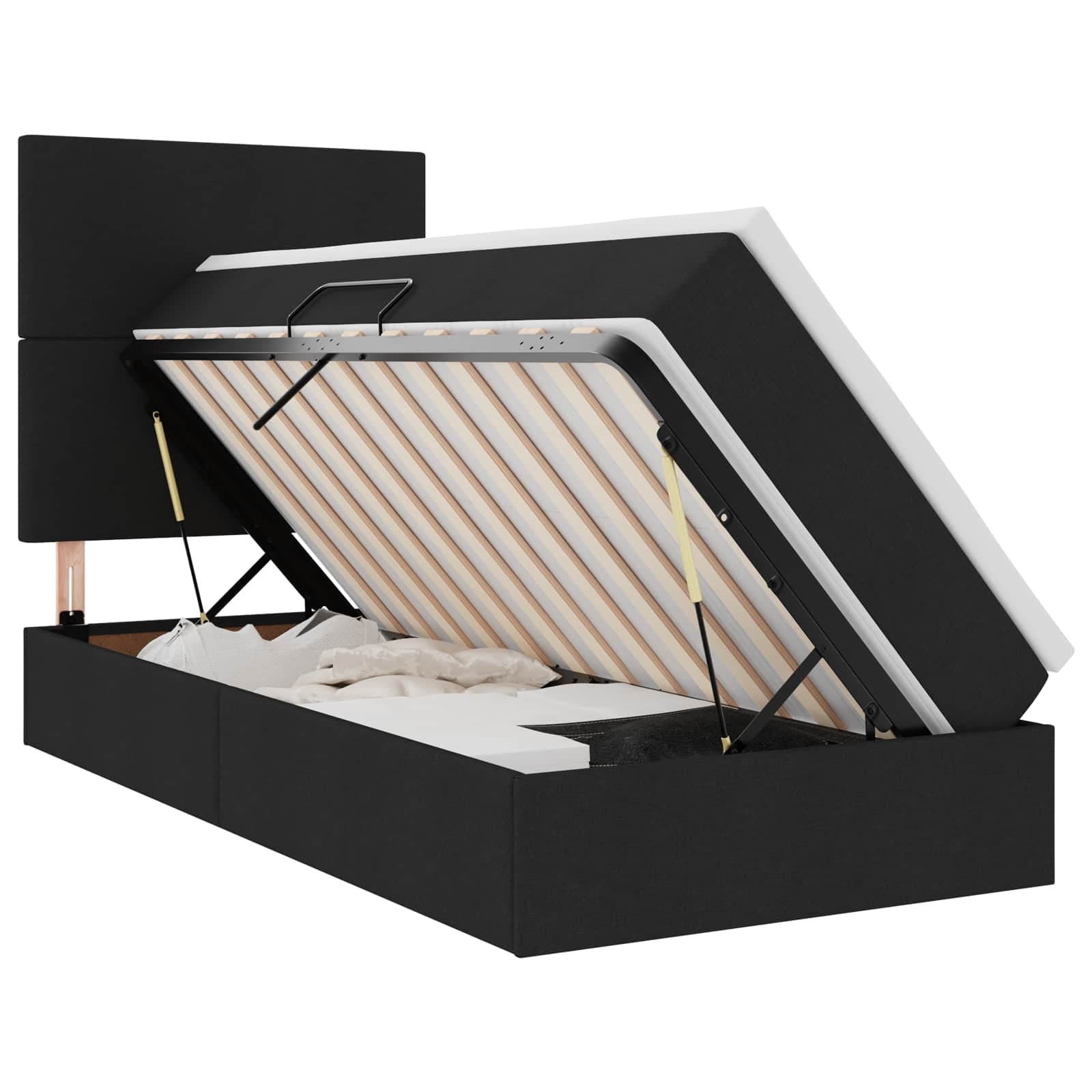 vidaXL Cama de Armazenamento LED com Colchão Preto 100 x 200 cm Tecido