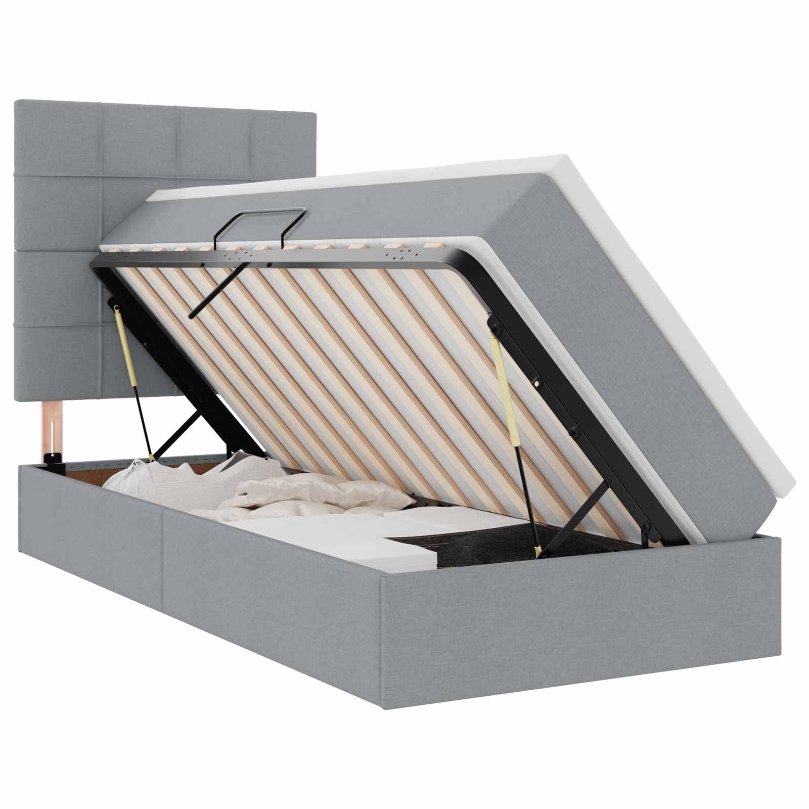 vidaXL Cama de Armazenamento LED com Colchão Cinzento-claro