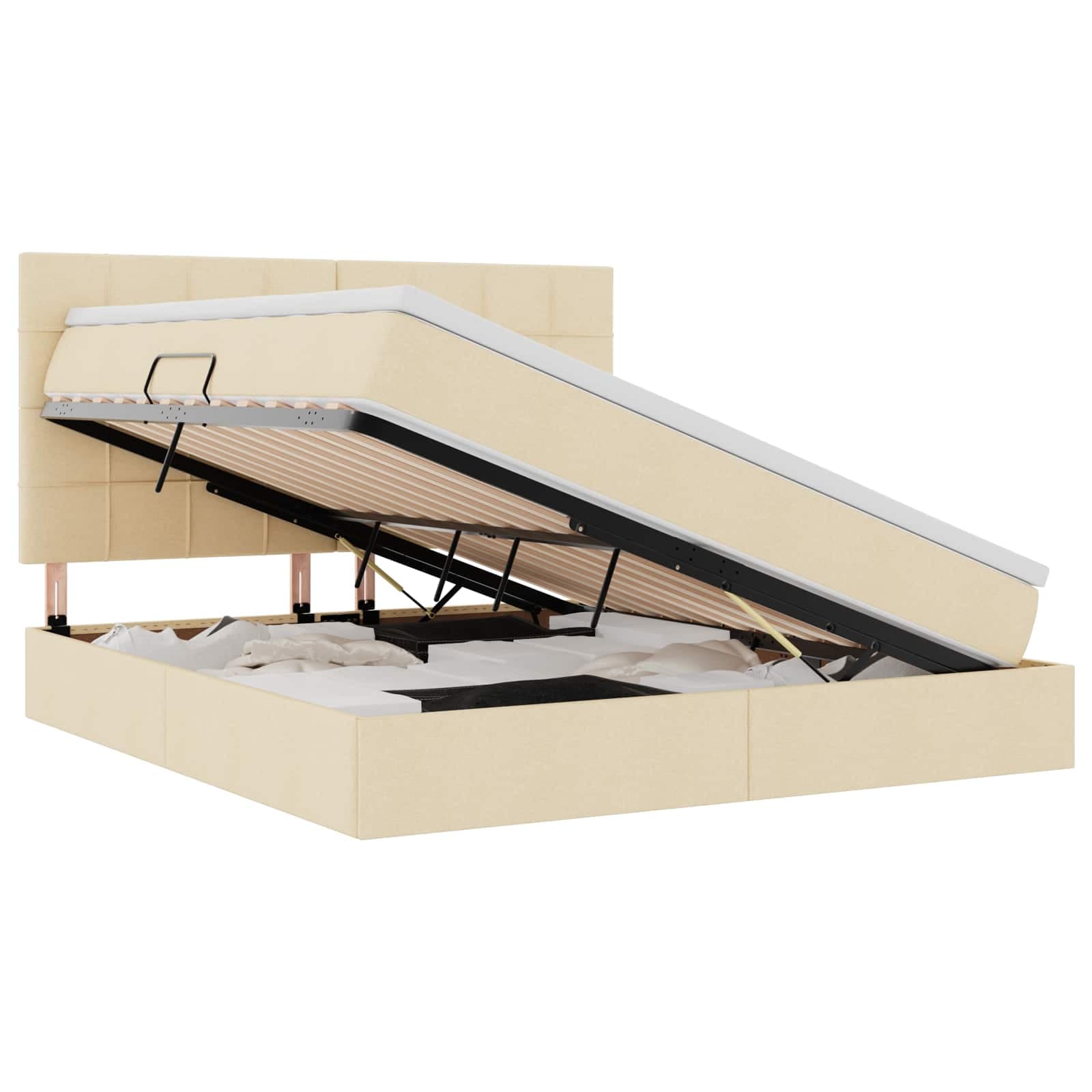 vidaXL Cama de Armazenamento LED com Colchão Creme 160 x 200 cm Tecido
