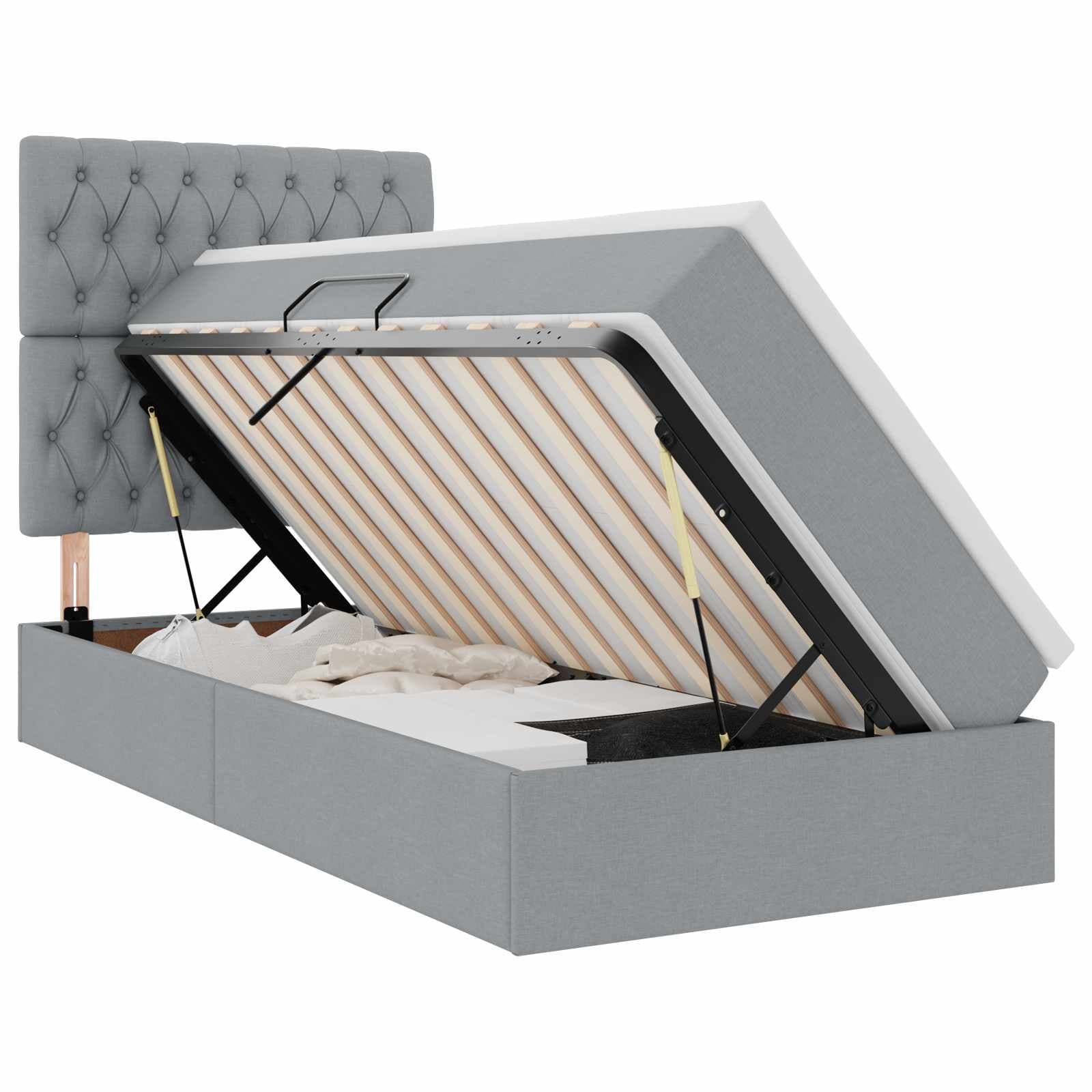 vidaXL Cama de Armazenamento LED com Colchão Cinzento-claro