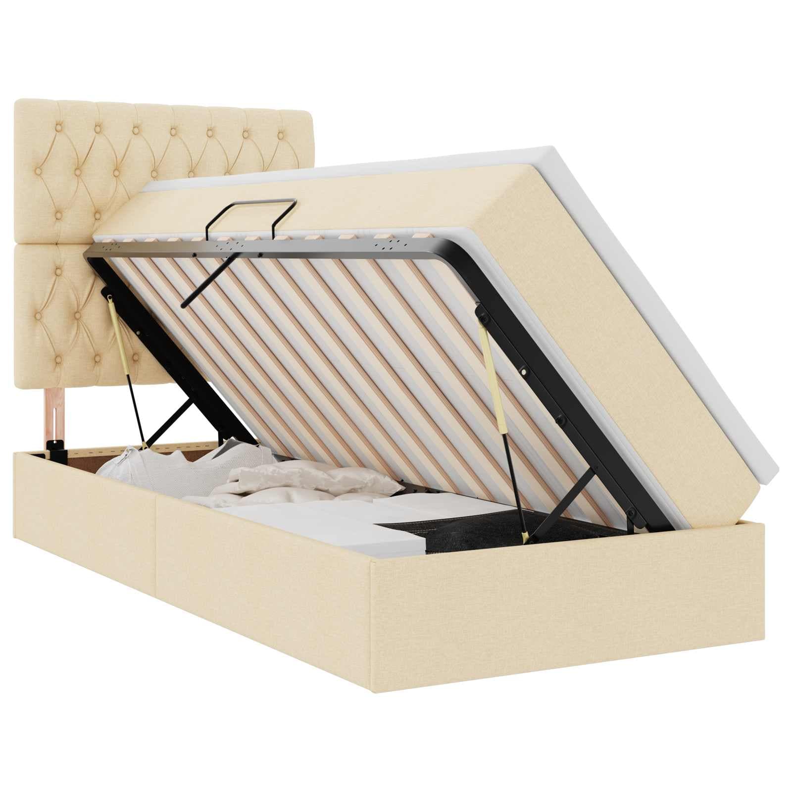 vidaXL Cama de Armazenamento LED com Colchão Creme 100 x 200 cm Tecido