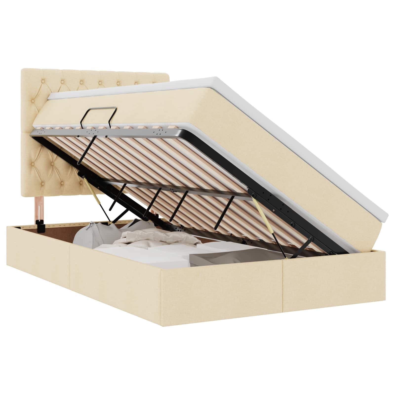 vidaXL Cama de Armazenamento LED com Colchão Creme 120 x 200 cm Tecido