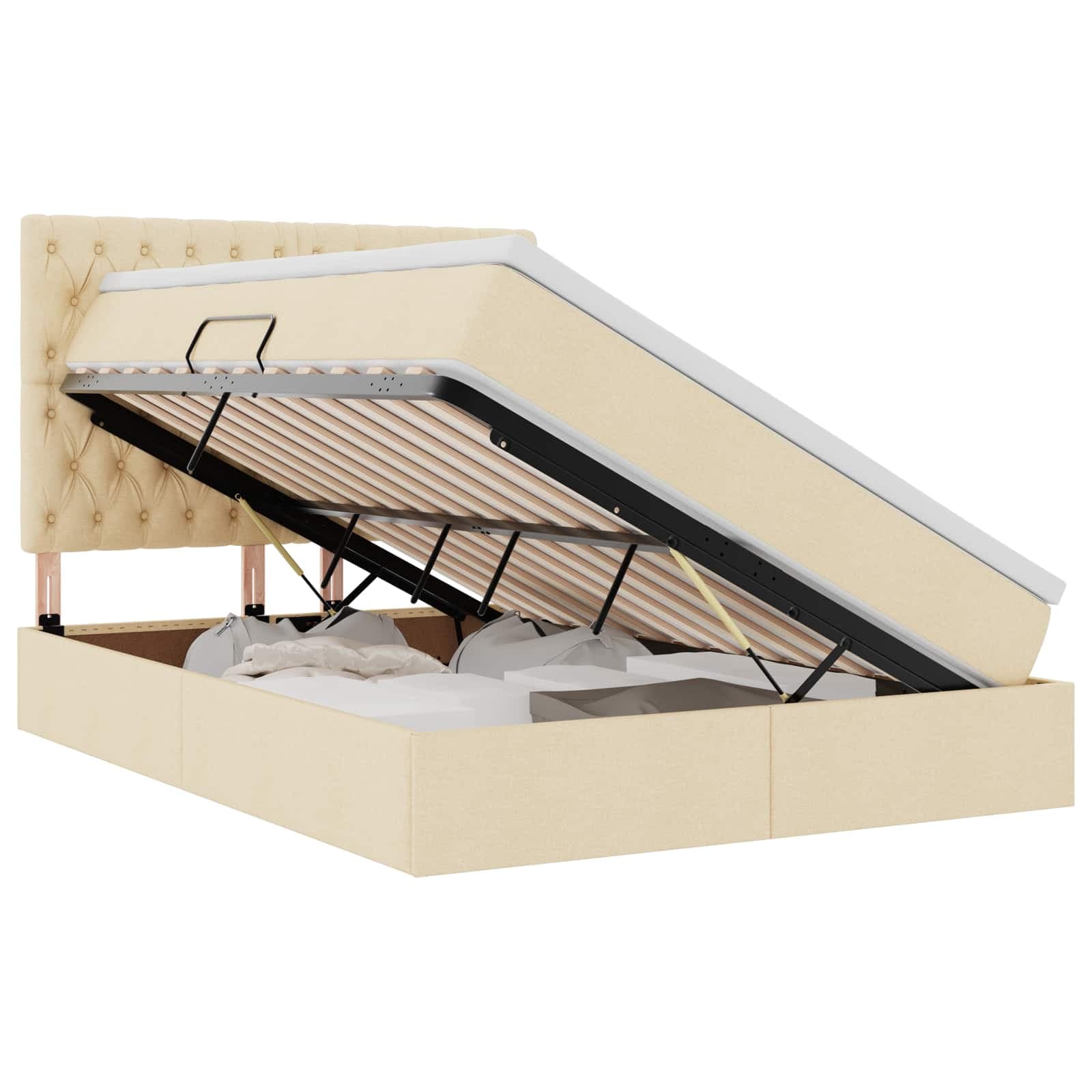 vidaXL Cama de Armazenamento LED com Colchão Creme 140 x 190 cm Tecido