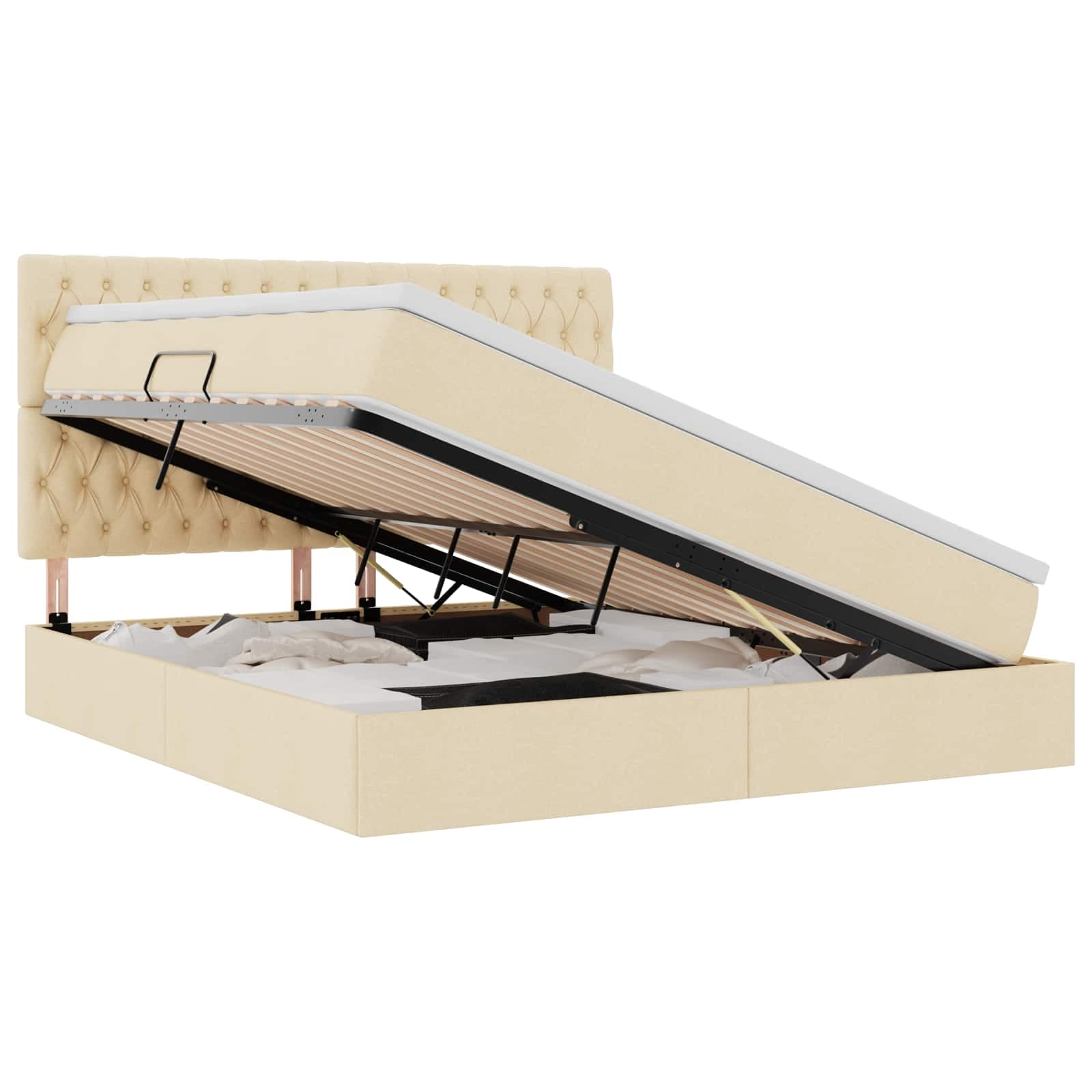 vidaXL Cama de Armazenamento LED com Colchão Creme 180 x 200 cm Tecido