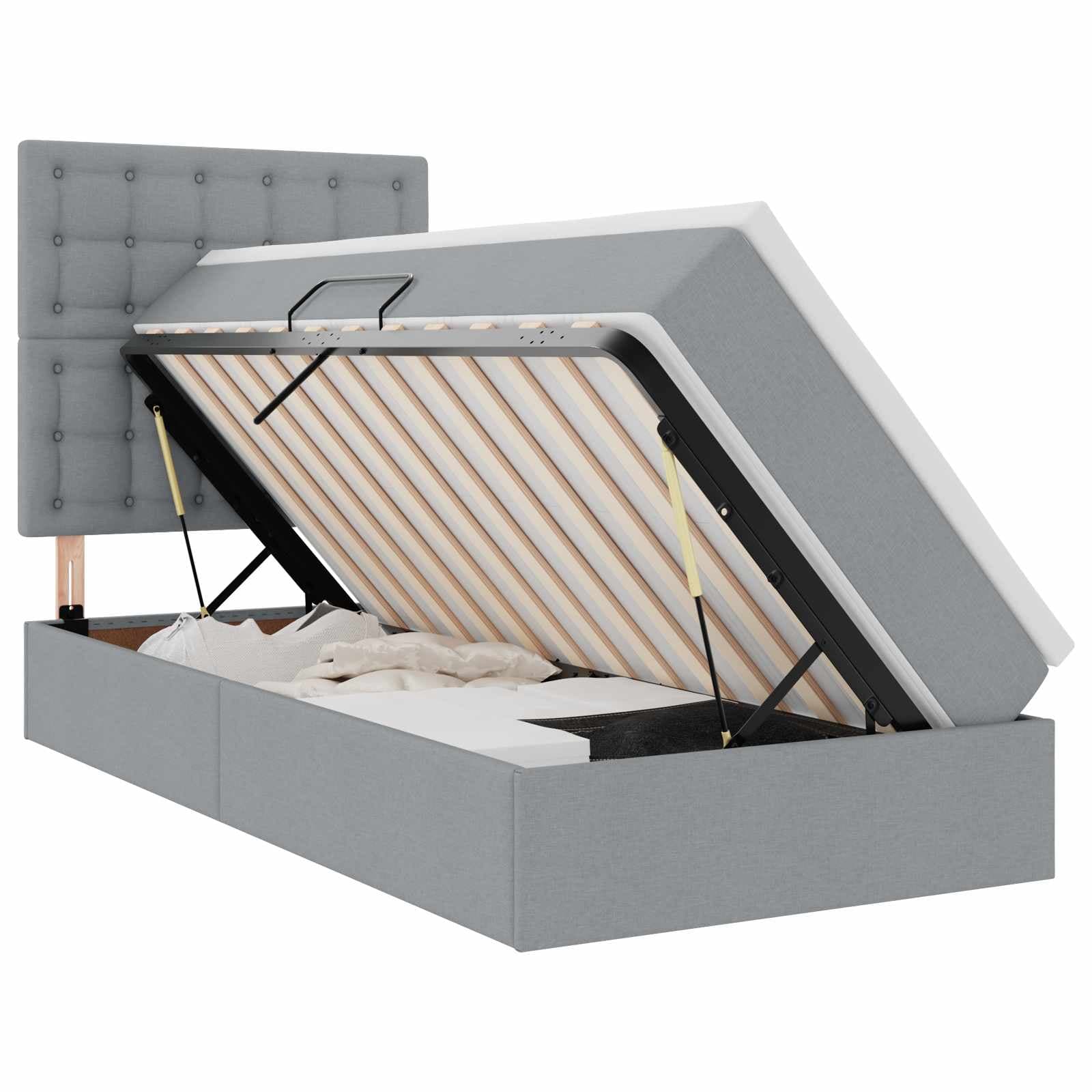 vidaXL Cama de Armazenamento LED com Colchão Cinzento-claro