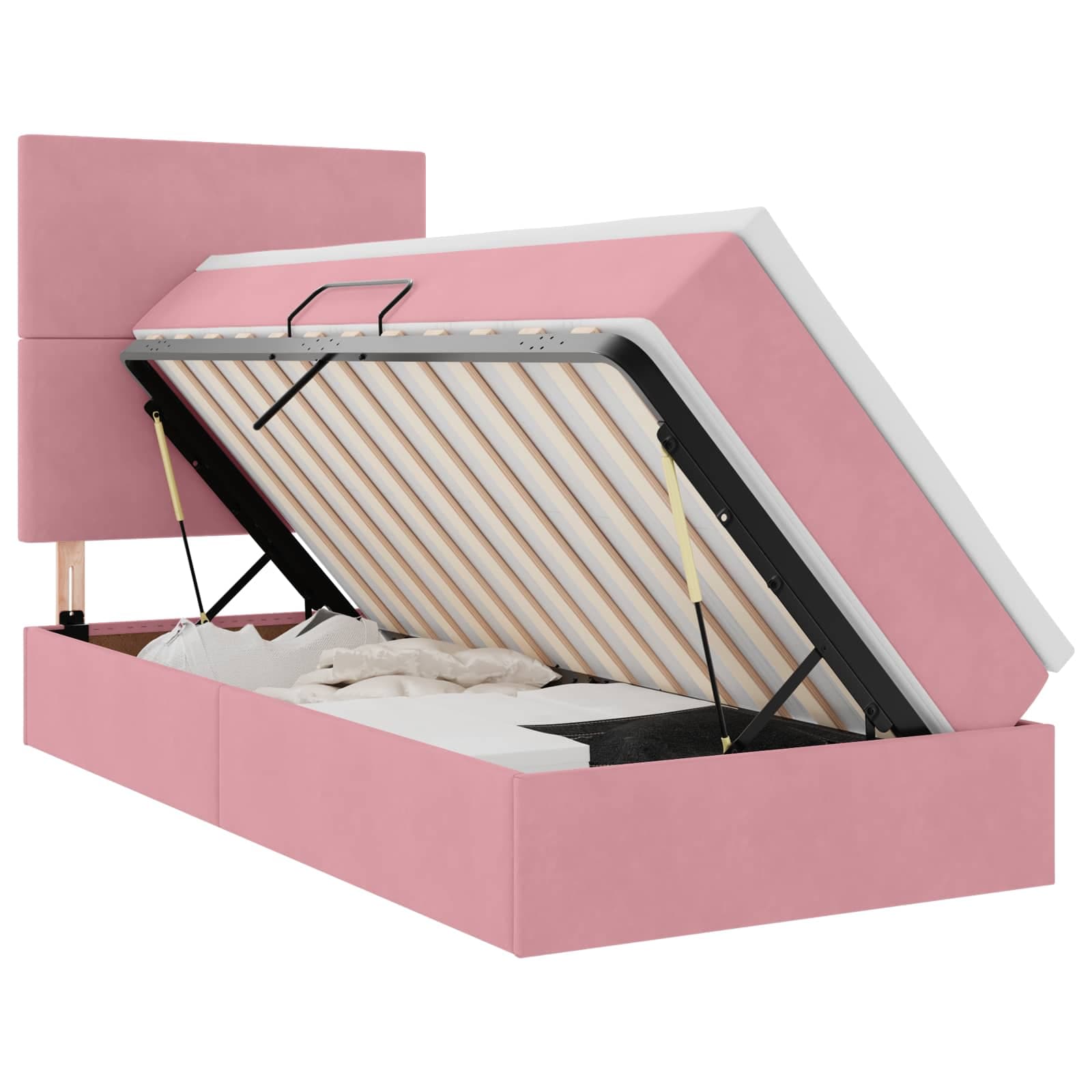 vidaXL Cama com arrumação e LED com colchão Rosa 90 x 190 cm Veludo