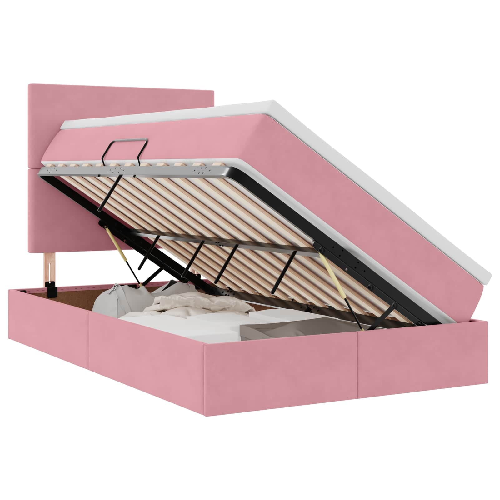vidaXL Cama de Armazenamento LED com Colchão Rosa 120 x 200 cm Veludo
