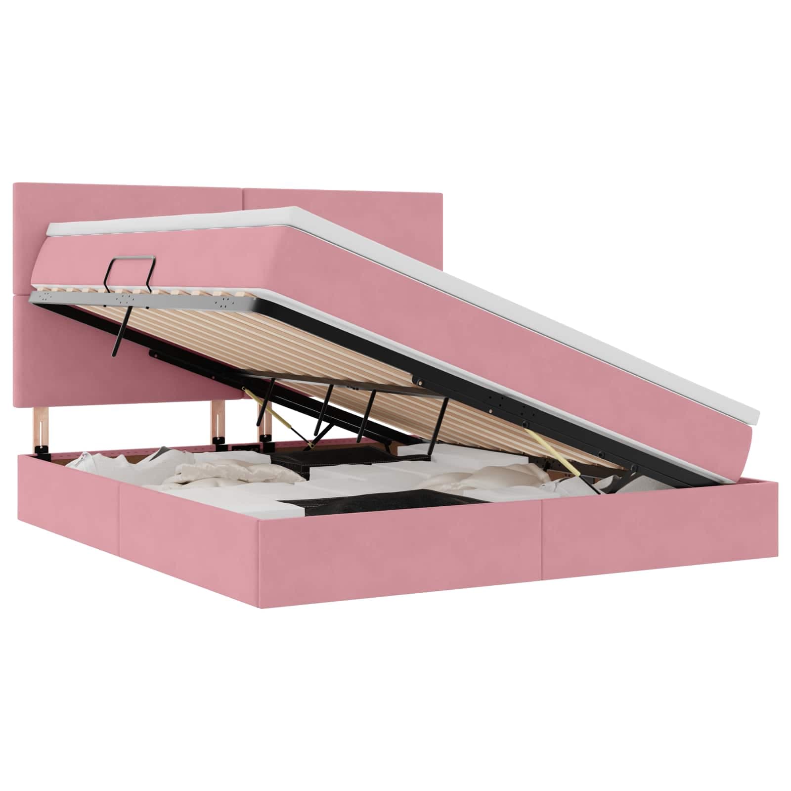 vidaXL Cama de Armazenamento LED com Colchão Rosa 180 x 200 cm Veludo
