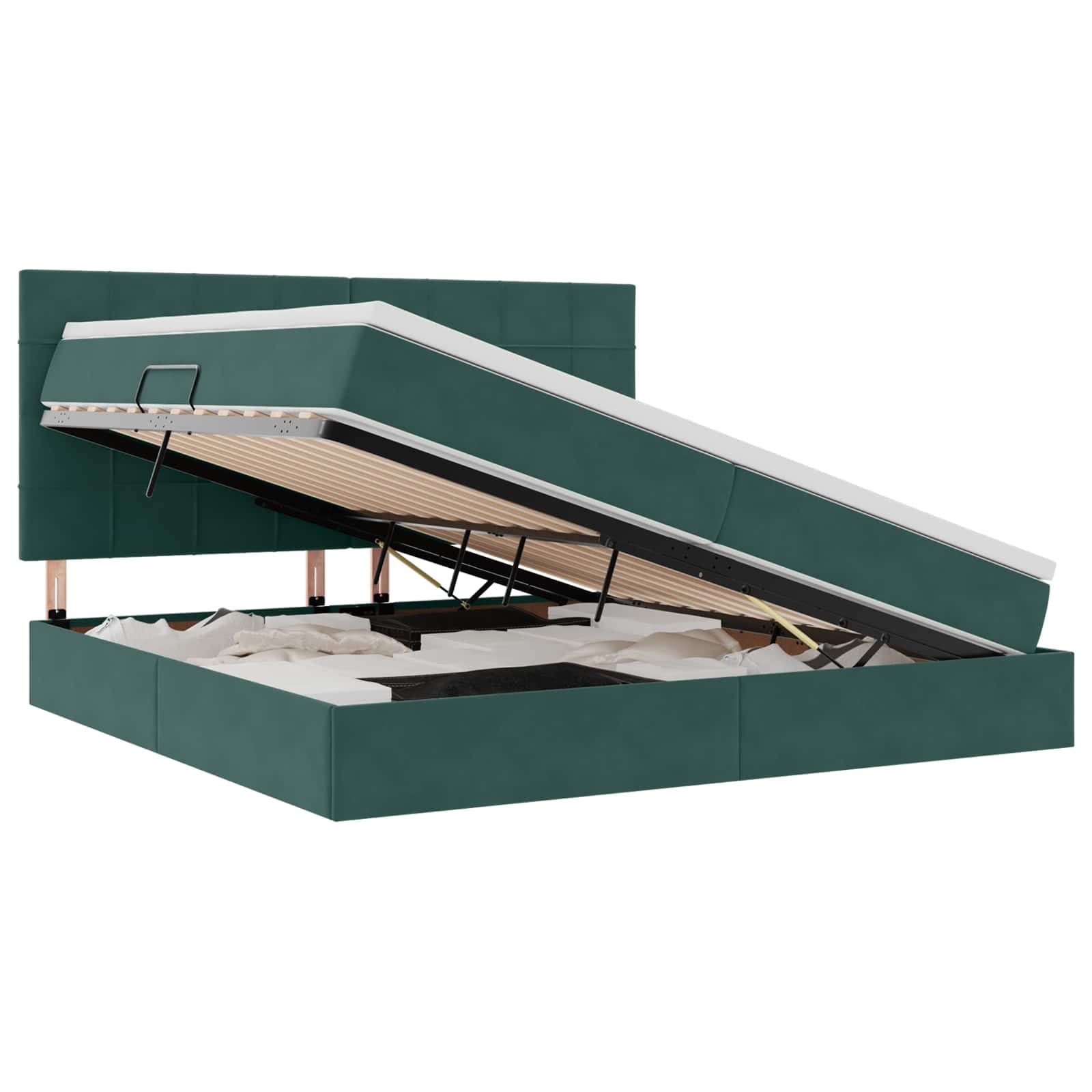 vidaXL Cama de Armazenamento LED com Colchão Verde-Escuro 200 x 200 cm