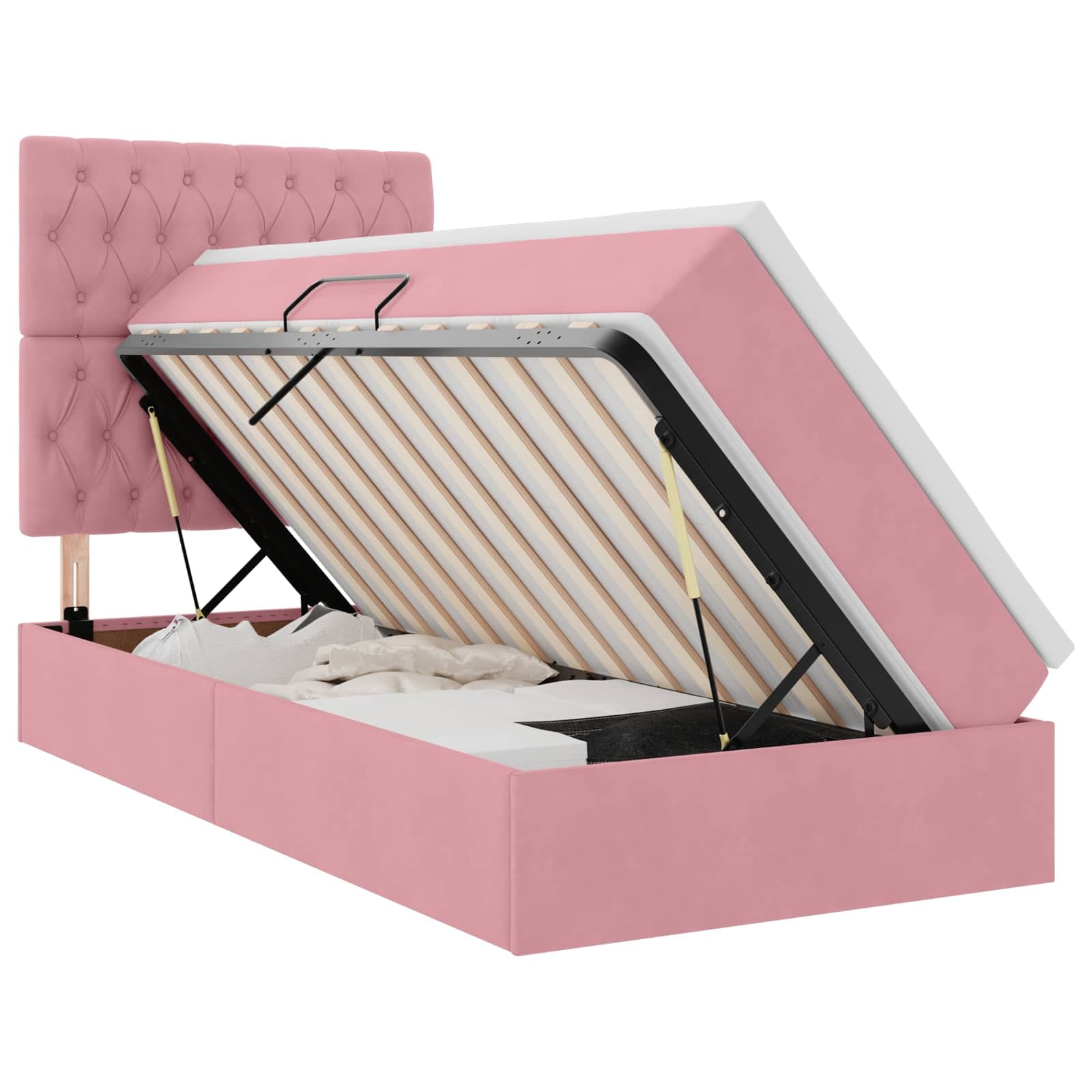 vidaXL Cama de Armazenamento LED com Colchão Rosa 100 x 200 cm Veludo