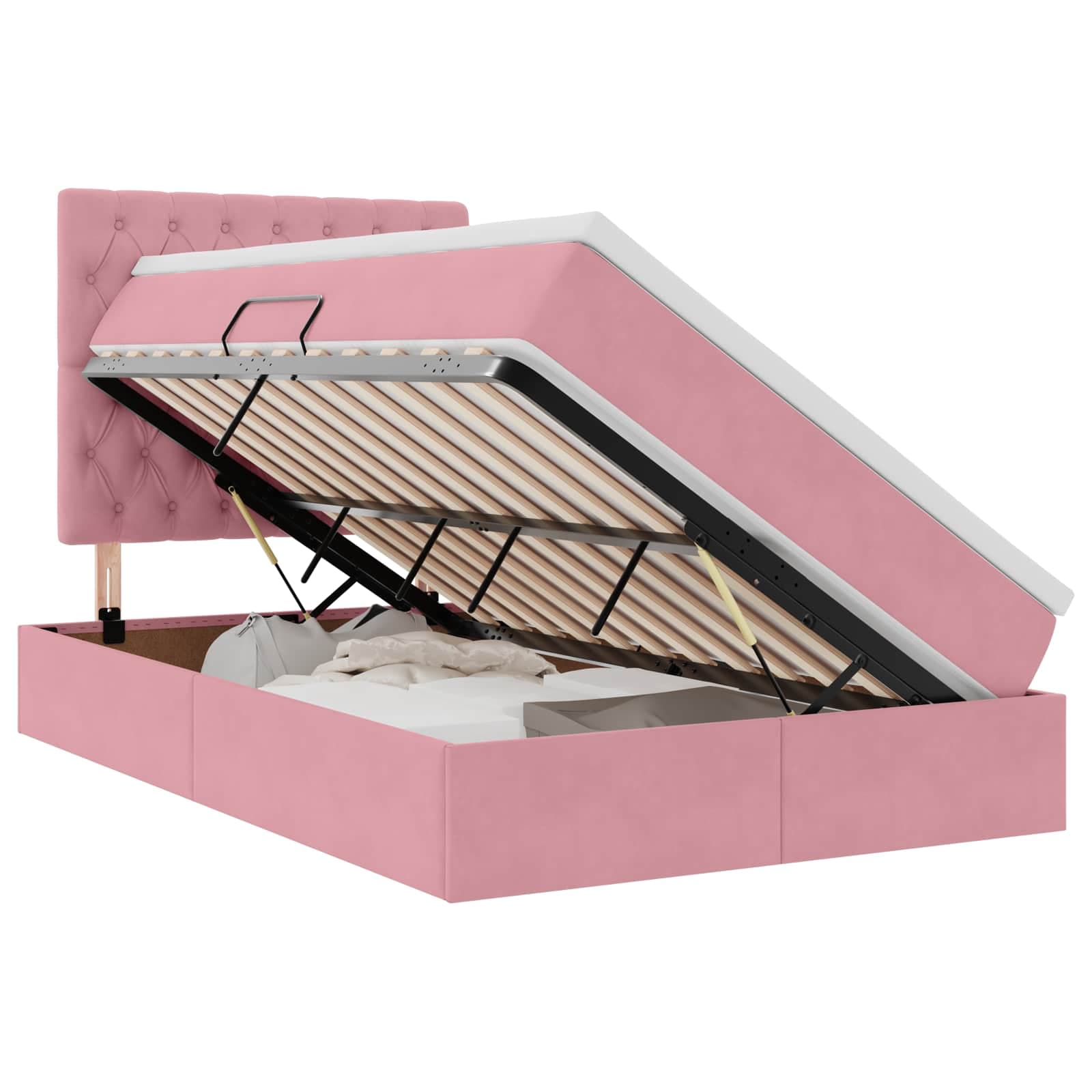vidaXL Cama de Armazenamento LED com Colchão Rosa 120 x 200 cm Veludo