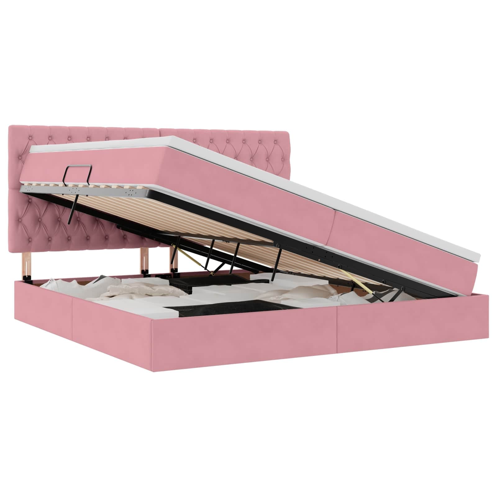 vidaXL Cama de Armazenamento LED com Colchão Rosa 200 x 200 cm Veludo