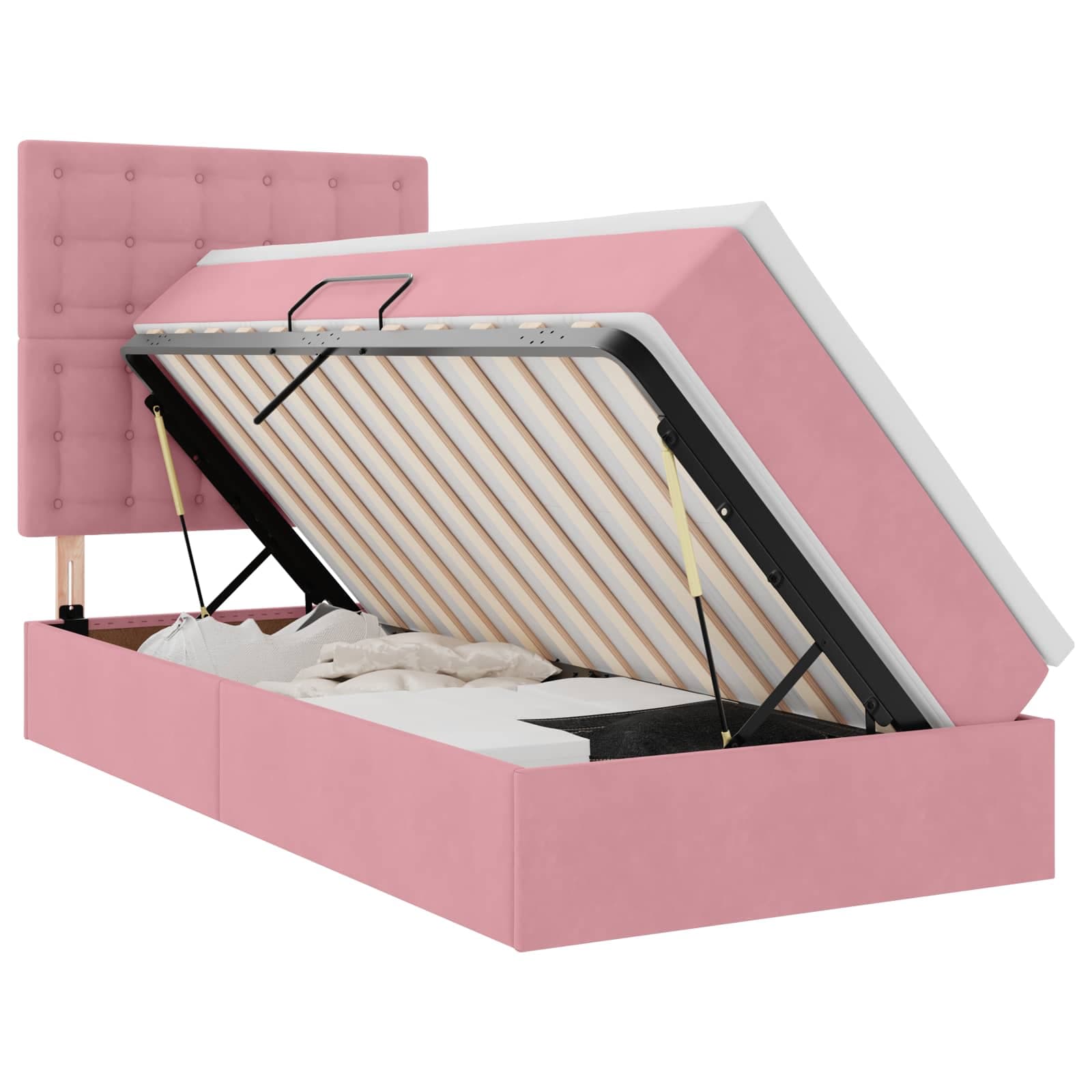 vidaXL Cama com arrumação e LED com colchão Rosa 90 x 200 cm Veludo