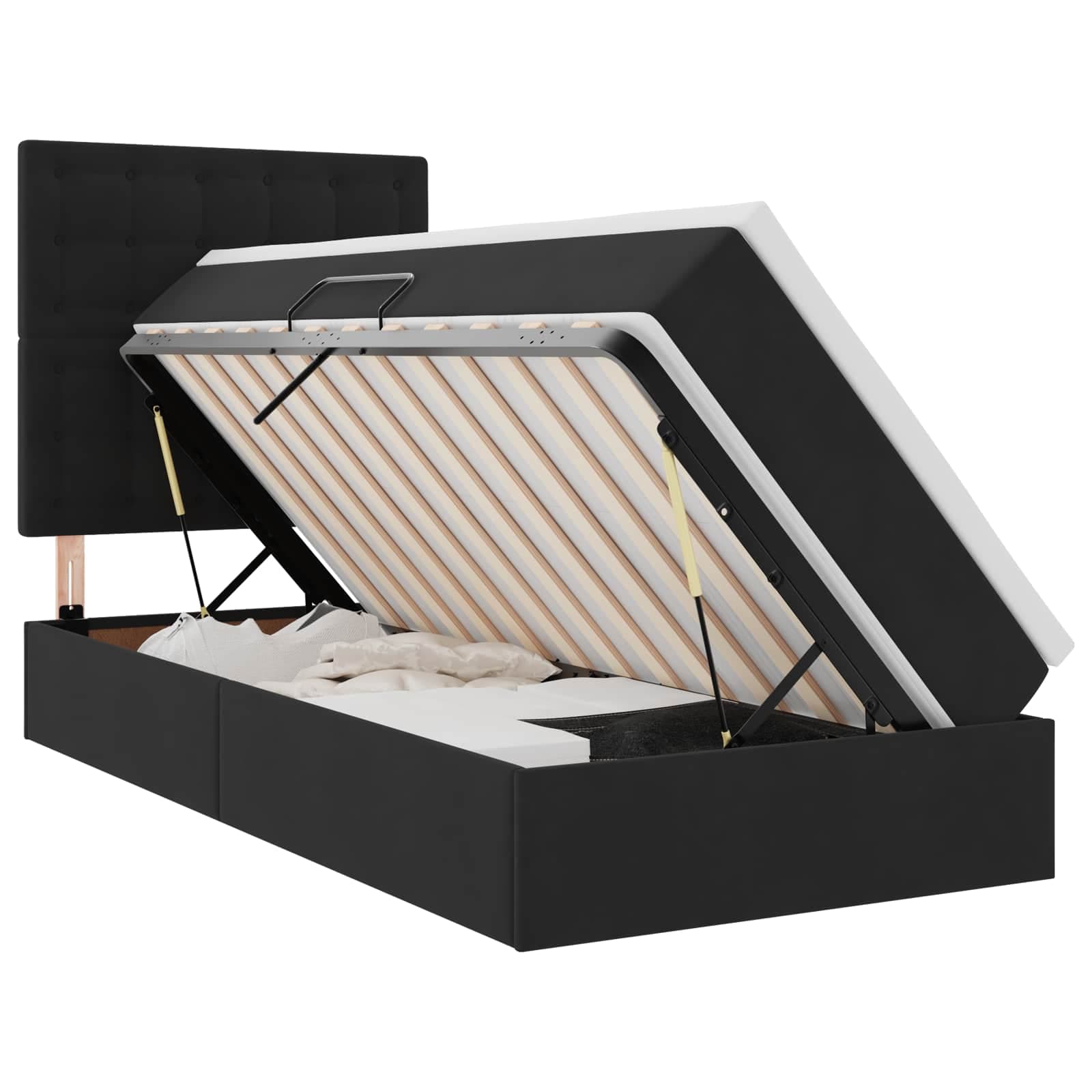 vidaXL Cama de Armazenamento LED com Colchão Preto 100 x 200 cm Veludo