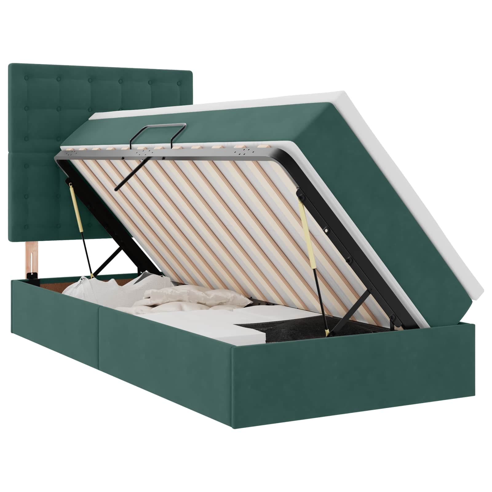 vidaXL Cama de Armazenamento LED com Colchão Verde-Escuro 100 x 200 cm