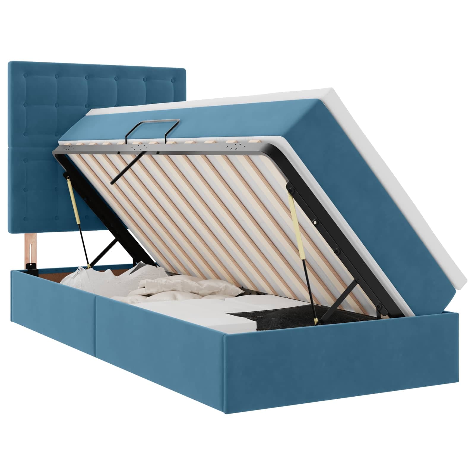vidaXL Cama de Armazenamento LED com Colchão Azul Escuro 100 x 200 cm