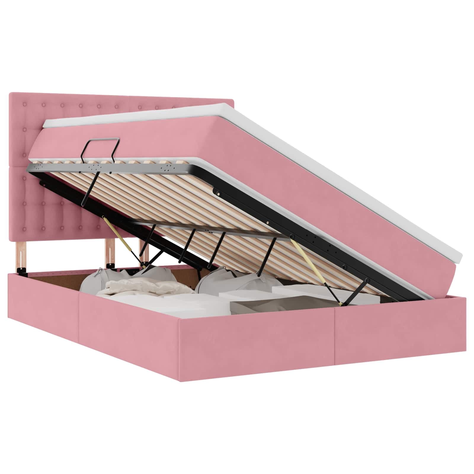 vidaXL Cama de Armazenamento LED com Colchão Rosa 140 x 200 cm Veludo