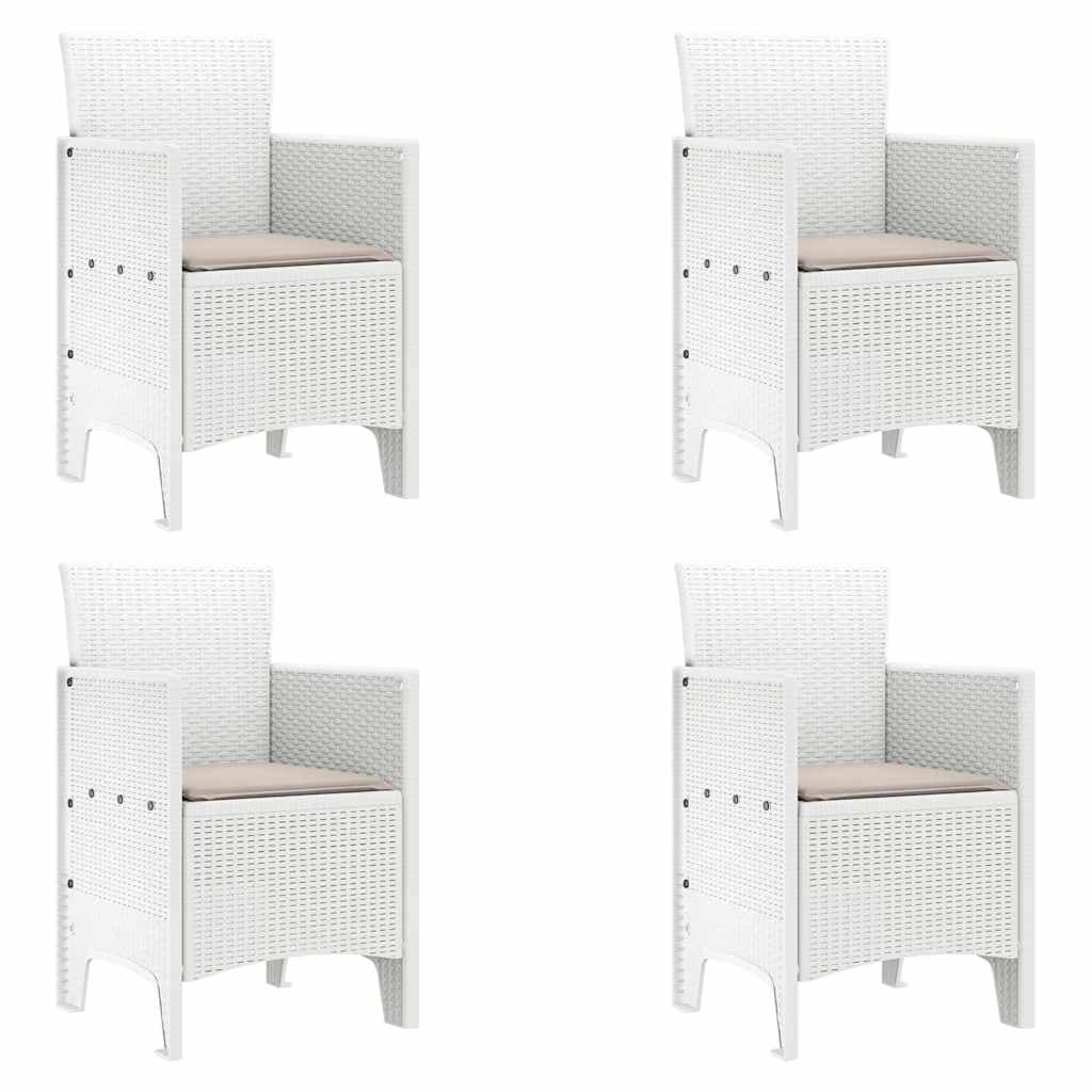 vidaXL Conjunto de 4 Cadeiras de Jardim Brancas em Rattan Plástico com Almofadas - 3899339489