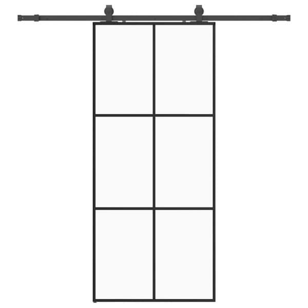 vidaXL Porta Deslizante com Conjunto Ferragens 90x205cm Vidro Esg Preto - 1243129893