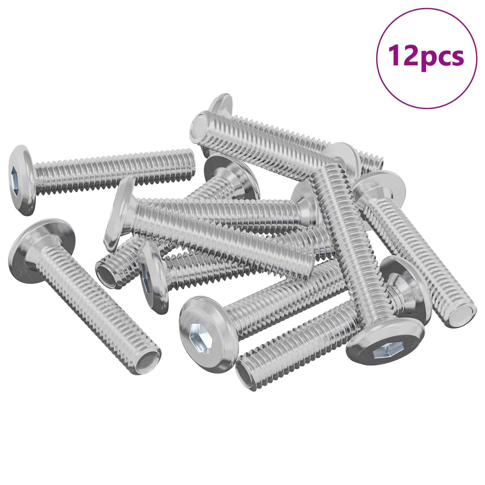 vidaXL Parafuso de Trava Liso 12 pcs Prateado M6 x 30 mm Aço