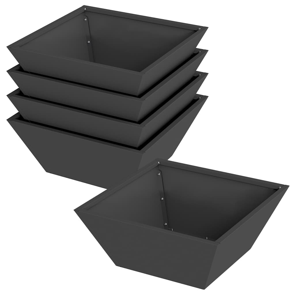 vidaXL Vaso de Jardim 5 pcs Preto 40 x 40 x 15 cm Aço laminado a frio