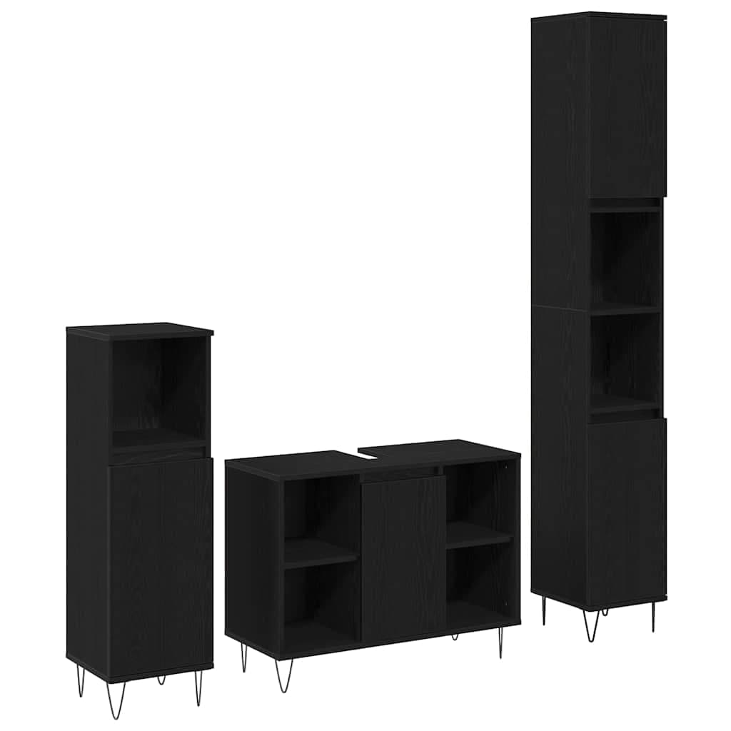 vidaXL Conjunto de Móveis para Banheiro com porta 3 pcs Carvalho Preto