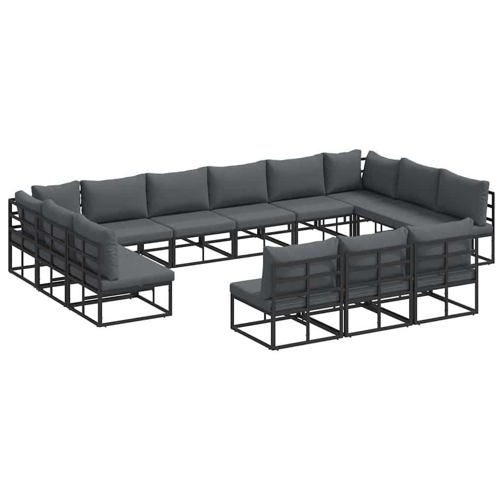 vidaXL Conjunto de Sofá de Jardim com almofada 13 pcs Preto Alumínio