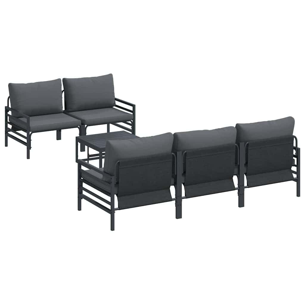 vidaXL Conjunto de Sofá de Jardim com almofada 6 pcs Preto Aço