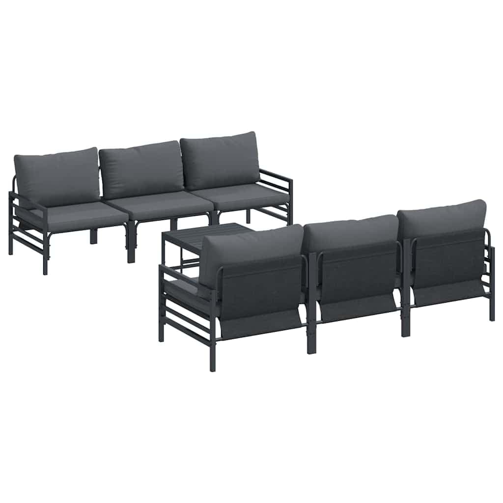 vidaXL Conjunto de Sofá de Jardim com almofada 7 pcs Preto Aço