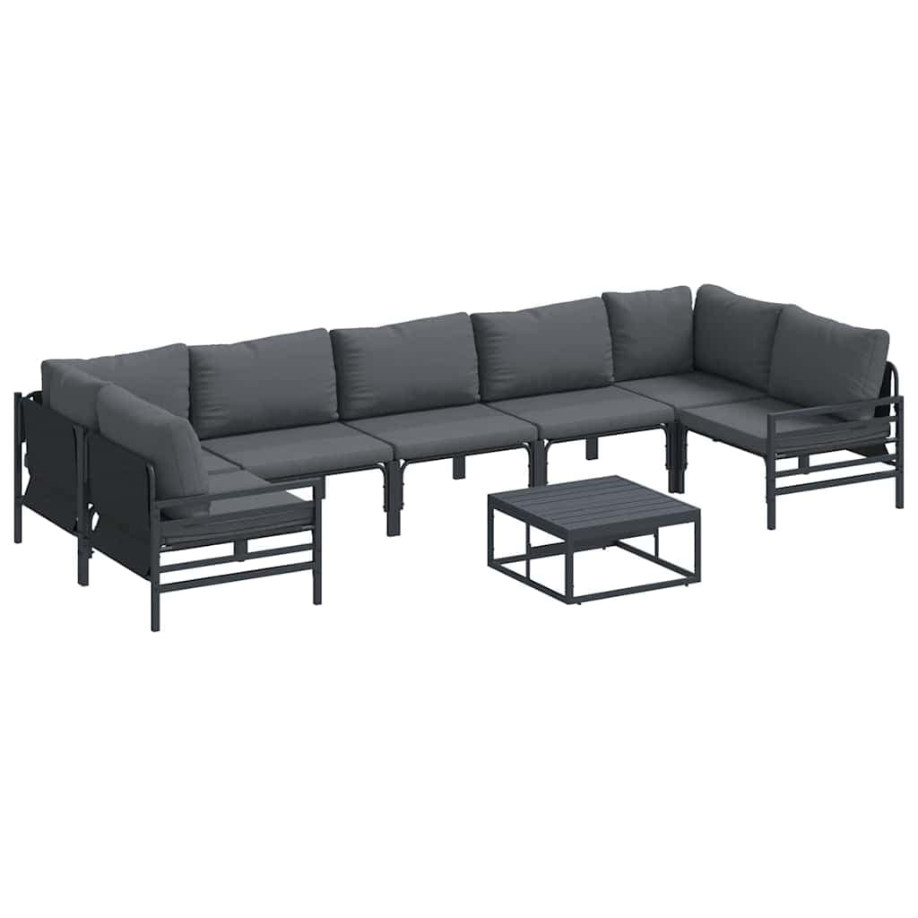vidaXL Conjunto de Sofá de Jardim com Almofada 8 Peças Preto Aço - 2184197222
