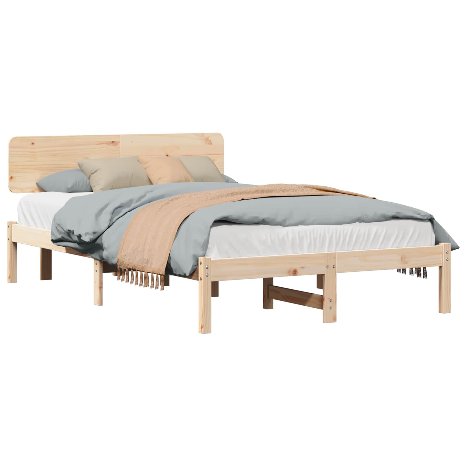 vidaXL Estrutura da Cama com cabeceira Natural 135 x 190 cm