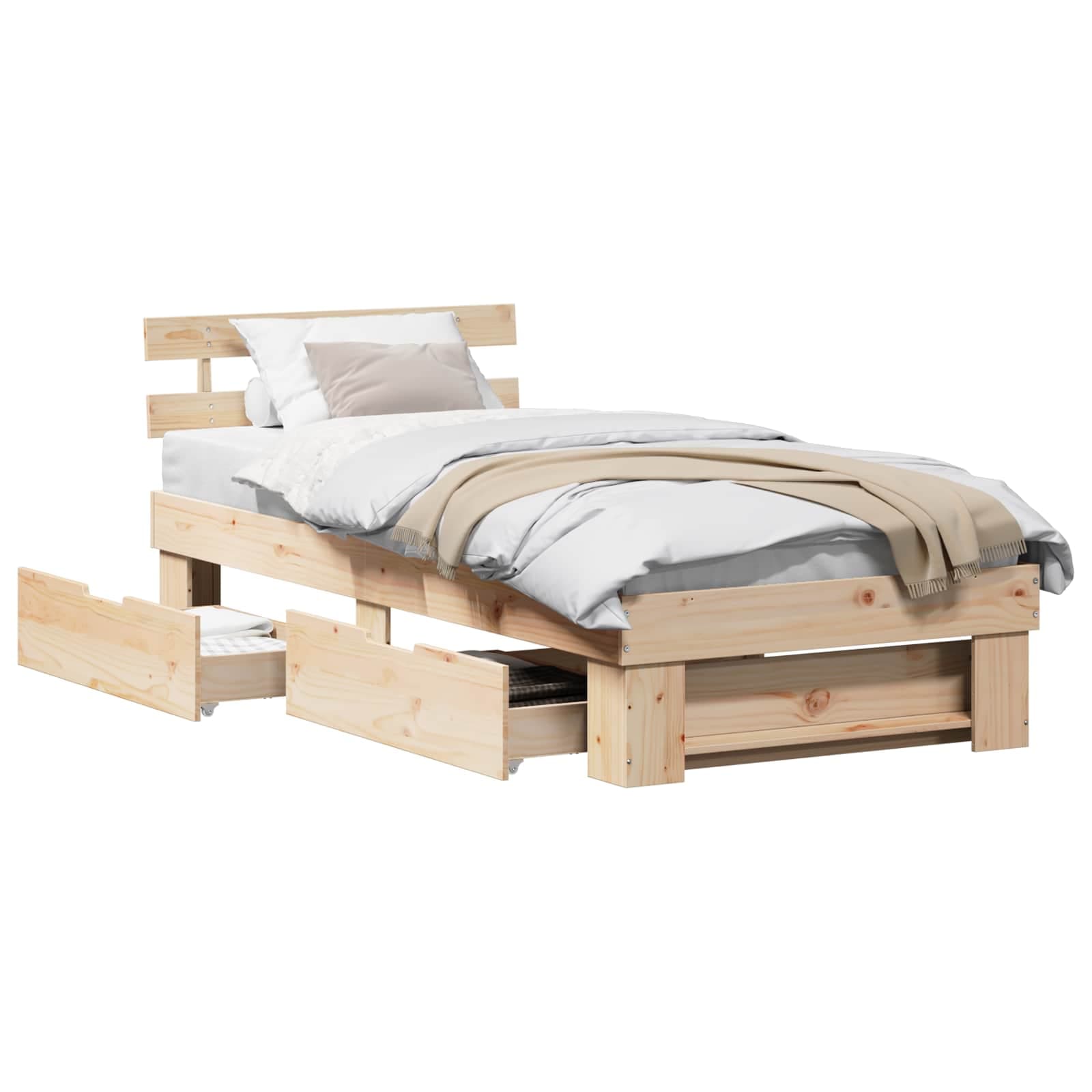 vidaXL Estrutura da Cama com cabeceira com gaveta Natural 75 x 190 cm