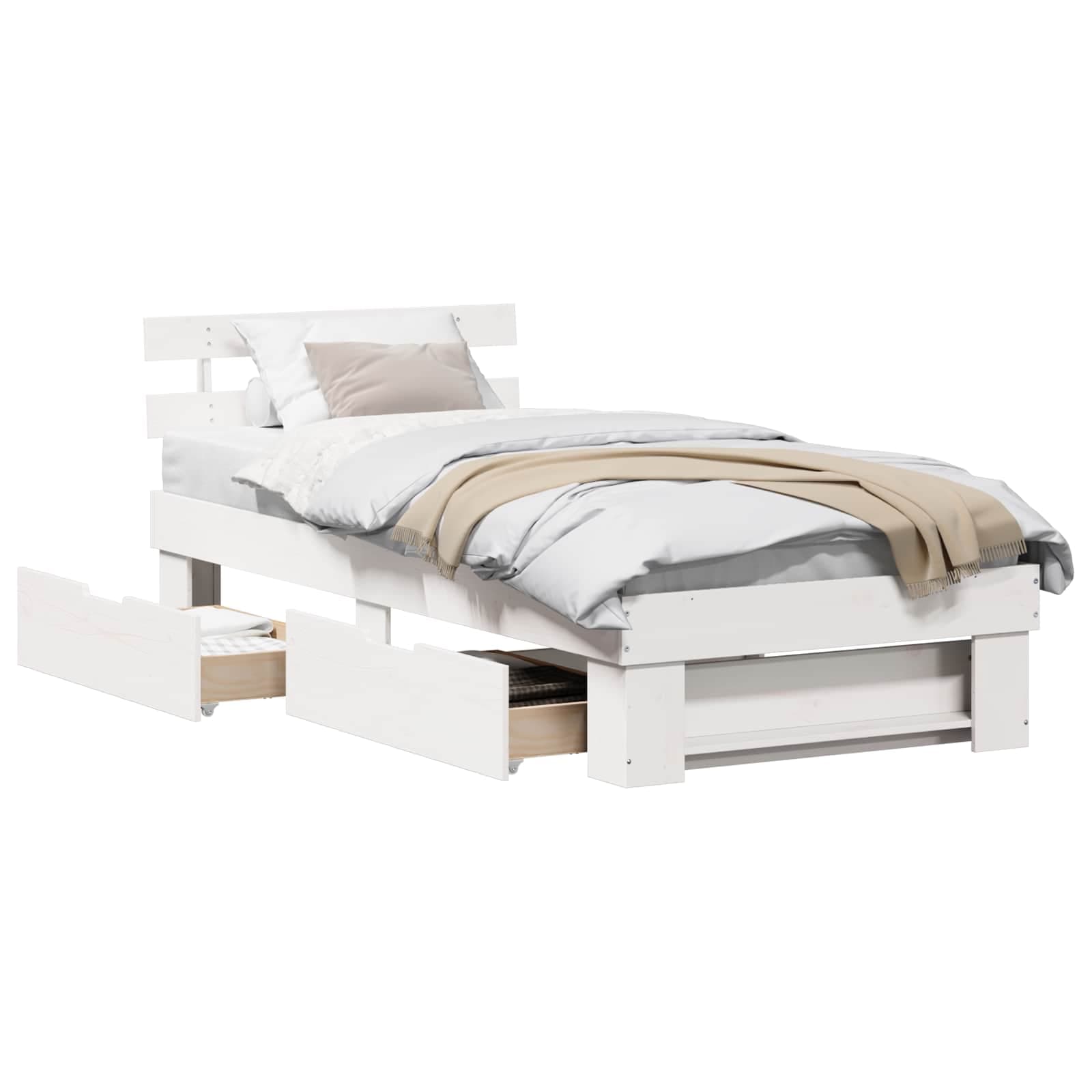 vidaXL Estrutura da Cama Branco 75 x 190 cm Madeira de Pinheiro Sólida
